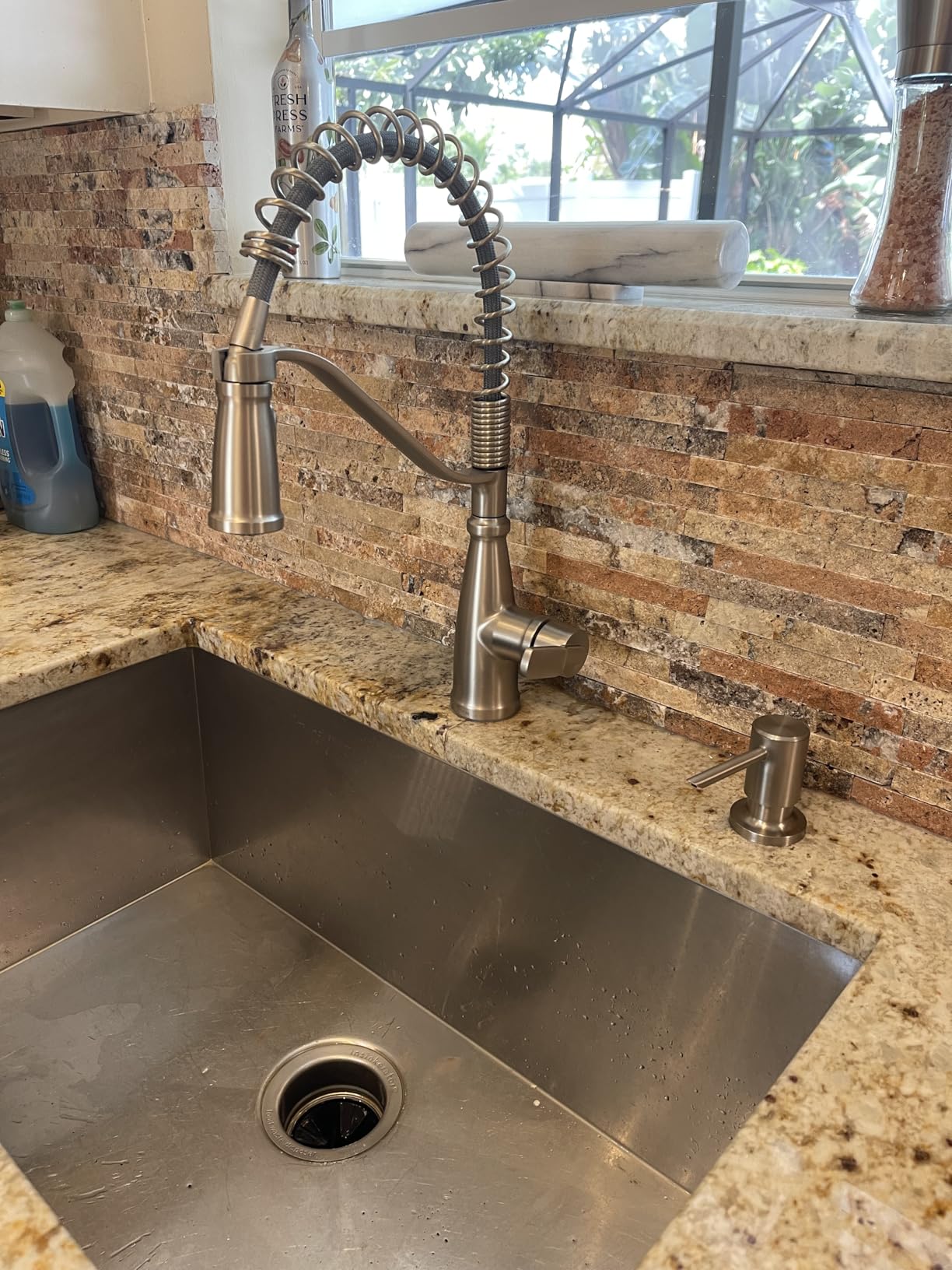 Moen Nolia Bronzed Gold One-Handle Single Hole Spring Kitchen Faucet with Pull Down Sprayer and Soap Dispenser, 87886BZG - Customer Photo 2