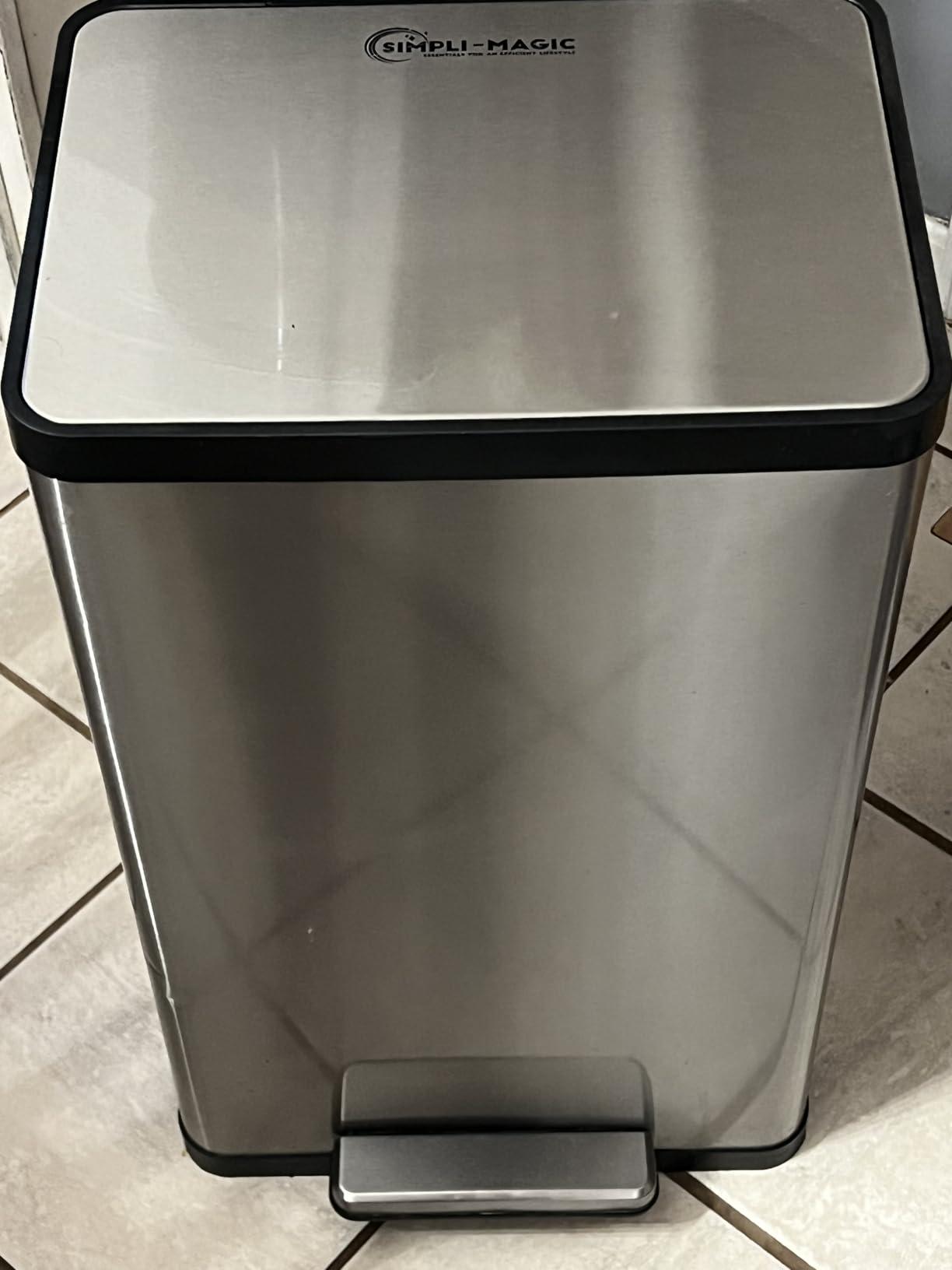SIMPLI-MAGIC 50 Liter / 13.2 Gallon Soft-Close, Smudge Resistant Trash Can with Foot Pedal and Built in Filter- Stainless Steel, Sleek Finish - Customer Photo 1
