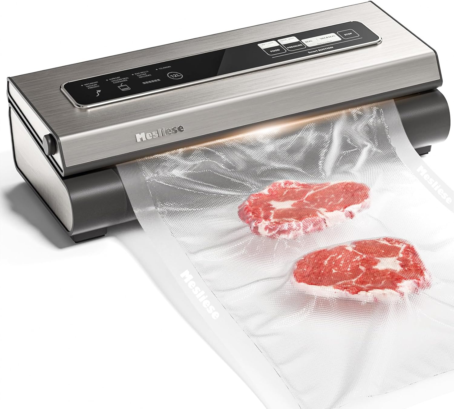Mesliese Vacuum Sealer Machine Powerful 90Kpa Precision 6-in-1 Compact Food Preservation System with Cutter, 2 Bag Rolls & 5 Pre-cut Bags, Widened 12mm Sealing Strip, Dry&Moist Modes (Silver) - Customer Photo 1