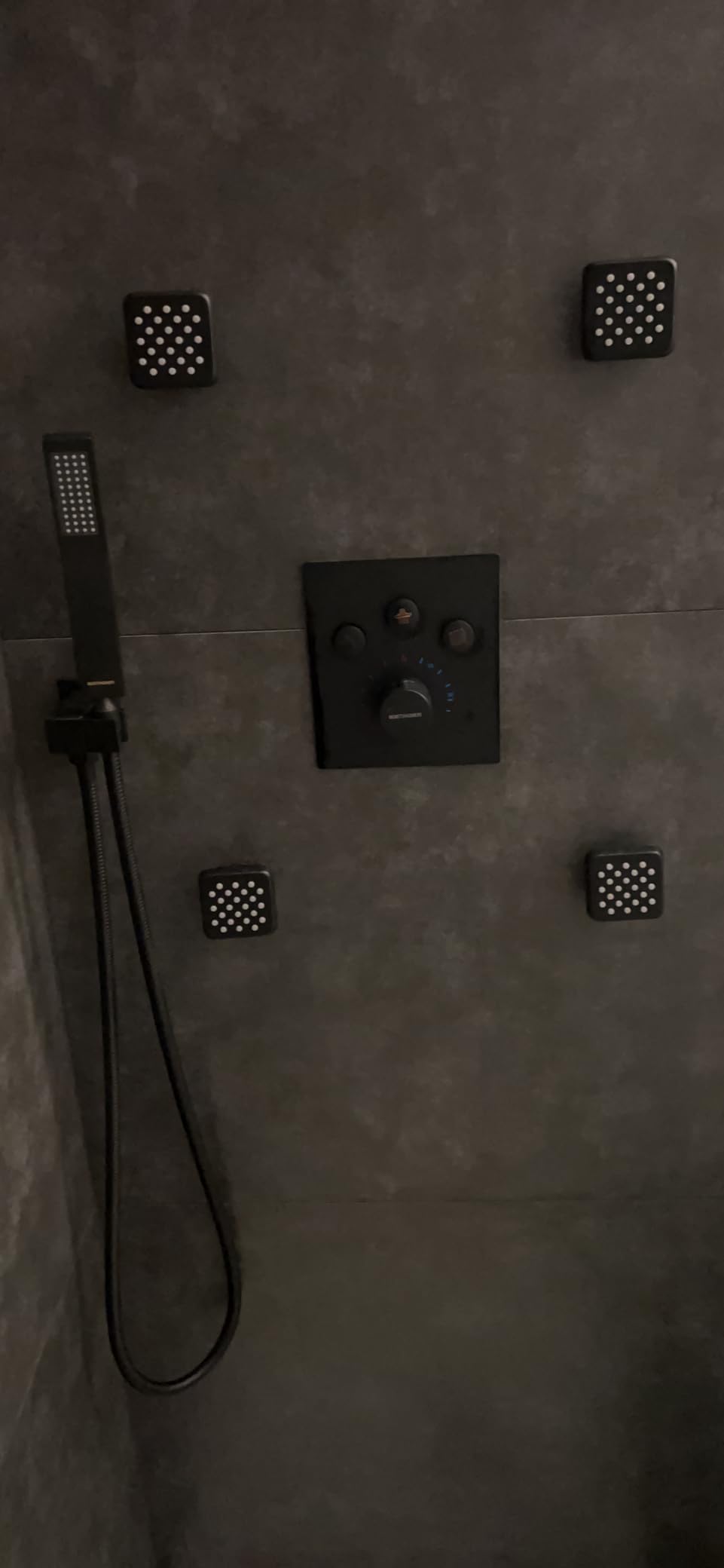 Shower Faucet Set, 16 Inch Thermostatic Shower System with 6 Body Spray Jets (Can All Run Together) Shower Faucets with Body Jets, Push Button Diverter Rainfall Shower Systems Matte Black - Customer Photo 2