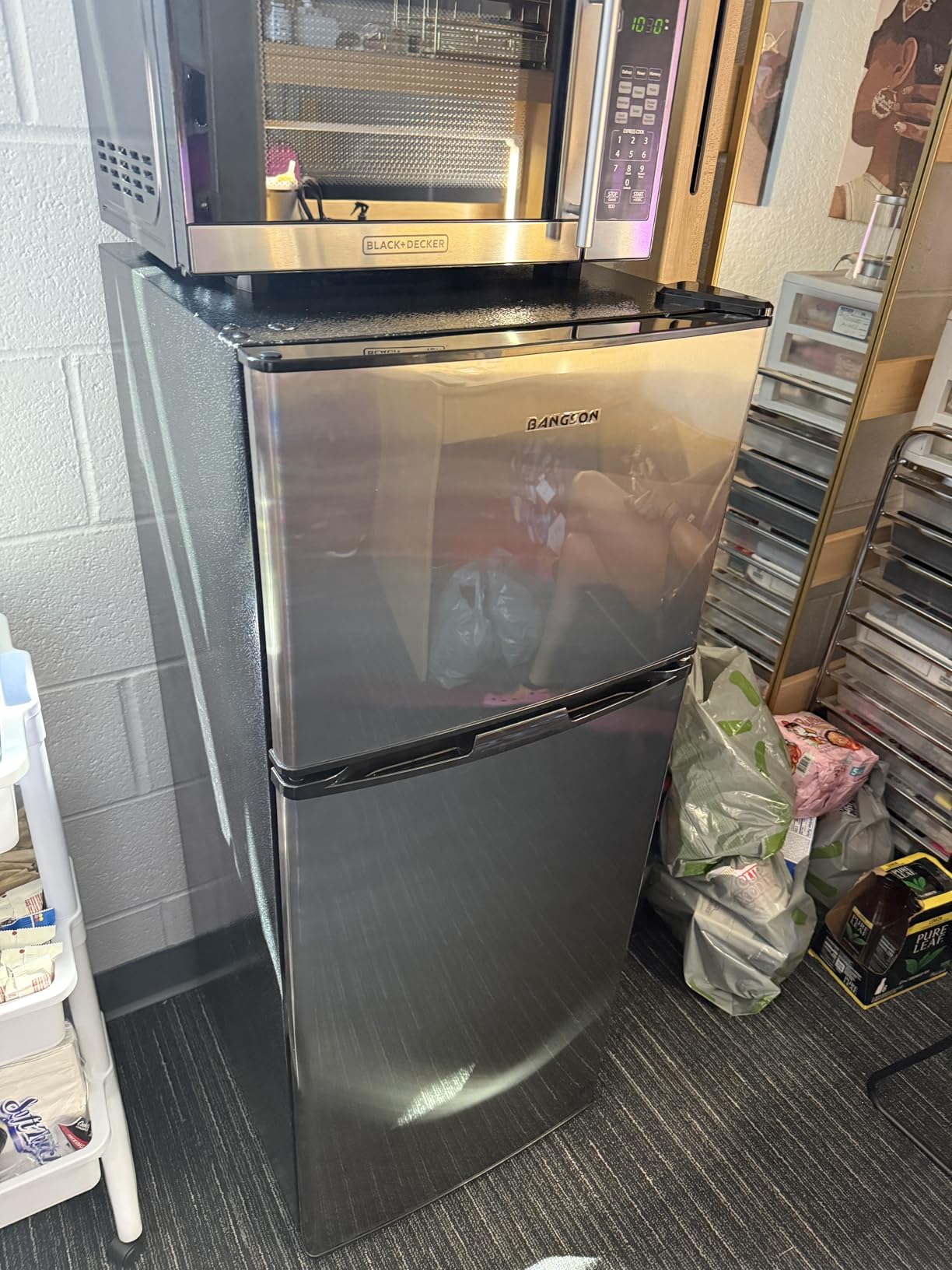 BANGSON 4.0 Cu.Ft Small Refrigerator with Freezer, Small Fridge with Top Freezer, for Apartment, Bedroom, Dorm, and Office, Double Door, Stainless Steel, Silver - Customer Photo 1