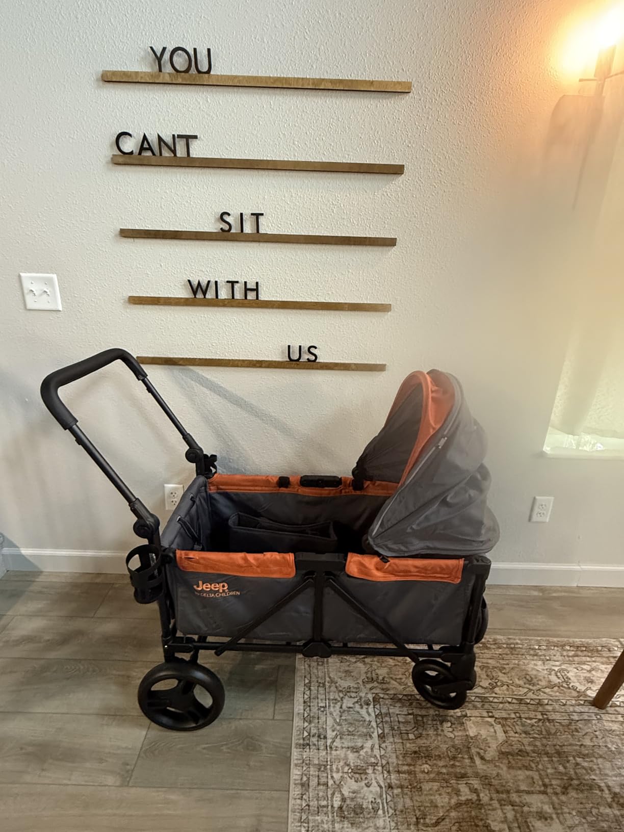 Jeep Sport All-Terrain Stroller Wagon by Delta Children - Includes Canopy, Parent Organizer, Adjustable Handlebar, Snack Tray & Cup Holders, Grey/Bonfire - Customer Photo 2
