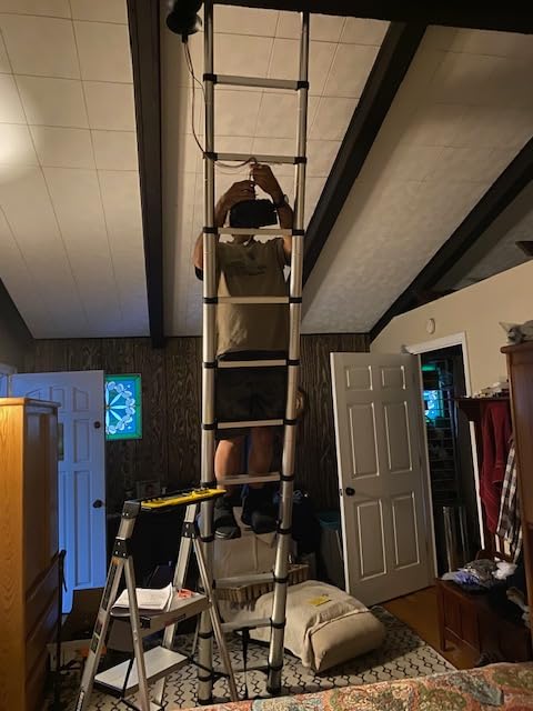 BOCOM 14.5 FT Aluminum Telescoping Ladder, Lightweight Multi-Purpose Collapsible Extension with 2 Triangle Stabilizers, Heavy Duty 330 lbs Max Capacity, Ideal for Home, RV, and Outdoor Work Black - Customer Photo 1
