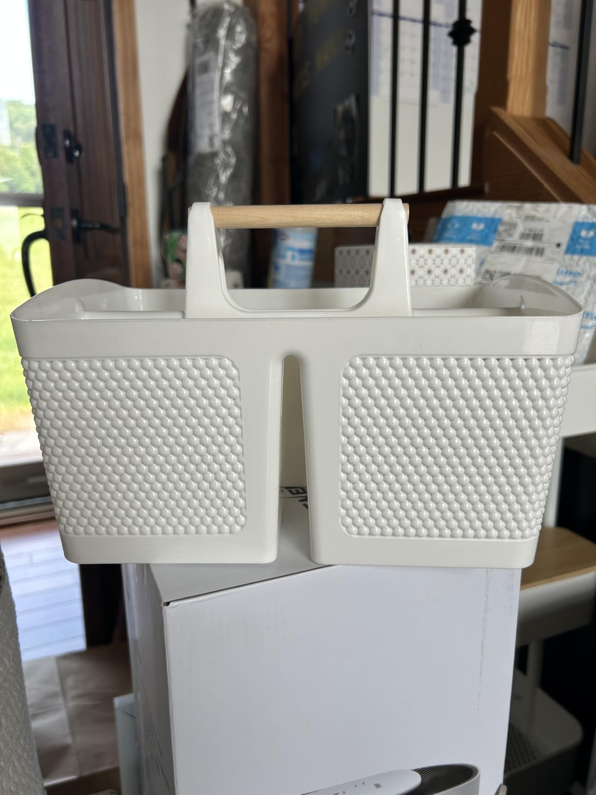 rejomiik Portable Shower Caddy Basket Plastic Cleaning Caddy Organizer Storage Tote with Handle for Bathroom, College, Dorm Room Essentials, White - Customer Photo 1