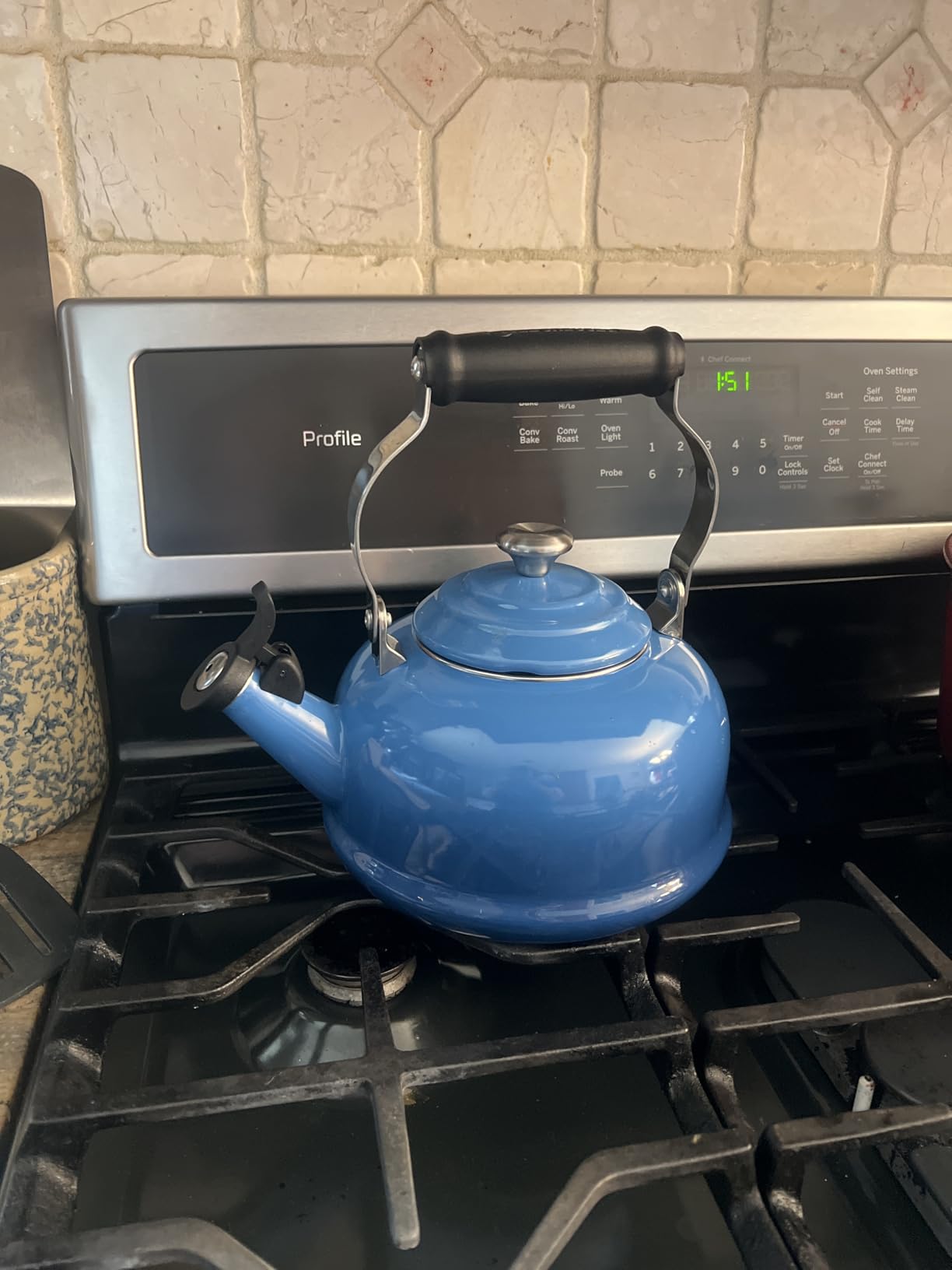 Le Creuset Enamel On Steel Whistling Tea Kettle with Metal Finishes, 1.7 qt., Cerise - Customer Photo 1
