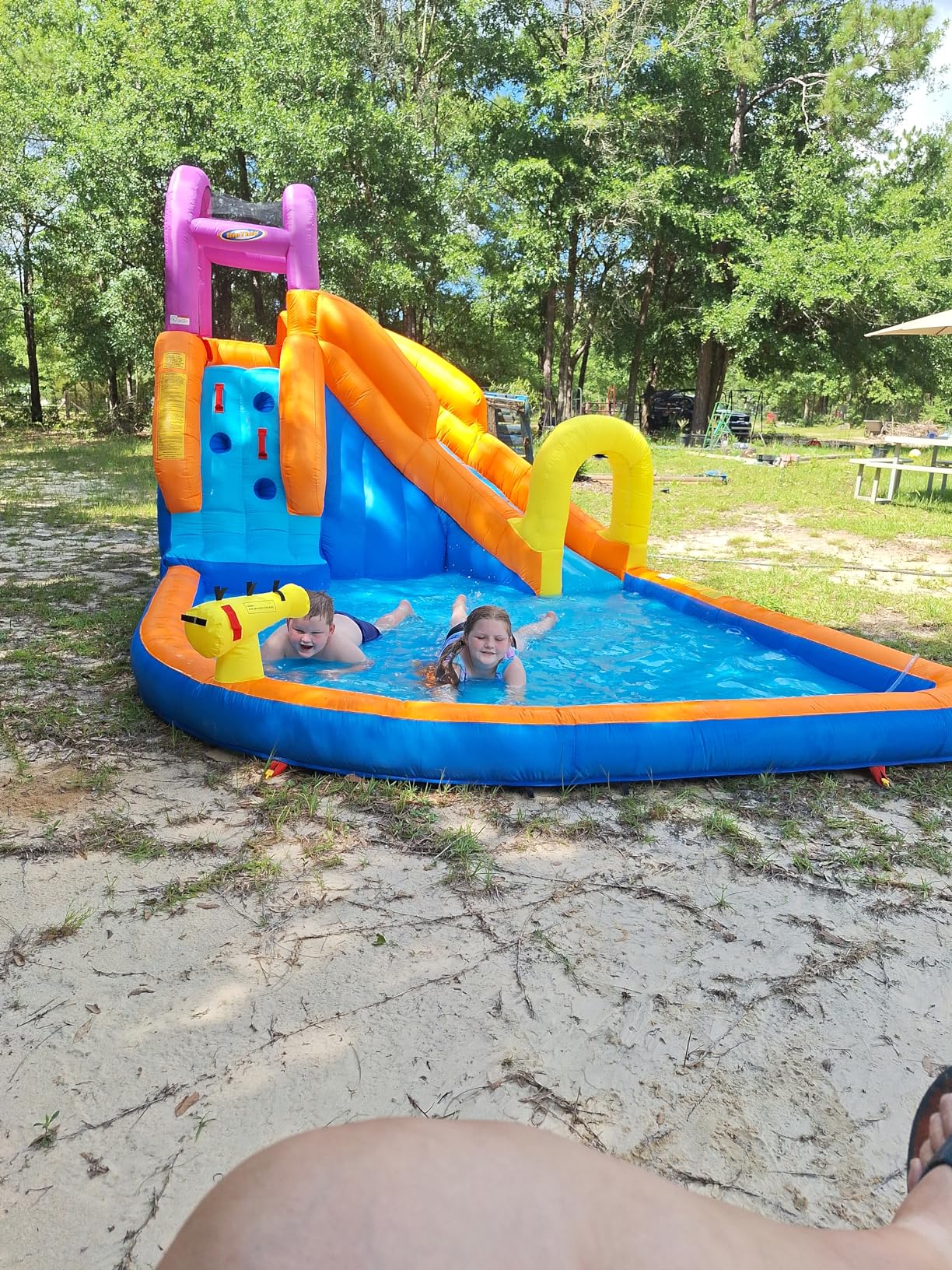 Twin Falls 7-in-1 Inflatable Water Park for Kids with Blower, Includes Two Blow Up Water Slides, Climbing Wall, Splash Pool, Water Cannon and More for Outdoor Backyard Fun - Inflatable Water Slide - Customer Photo 1 - RosenberryRooms