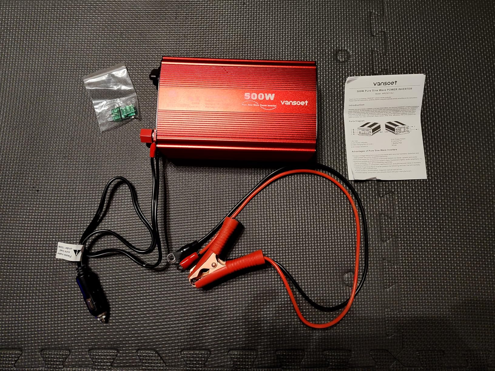500W Pure Sine Wave Power Inverter, DC 12V to 110V AC Car Plug Inverter Adapter with 4.2A Dual USB Charging Ports and 2 AC Outlets Car Charger (Red) - Customer Photo 2