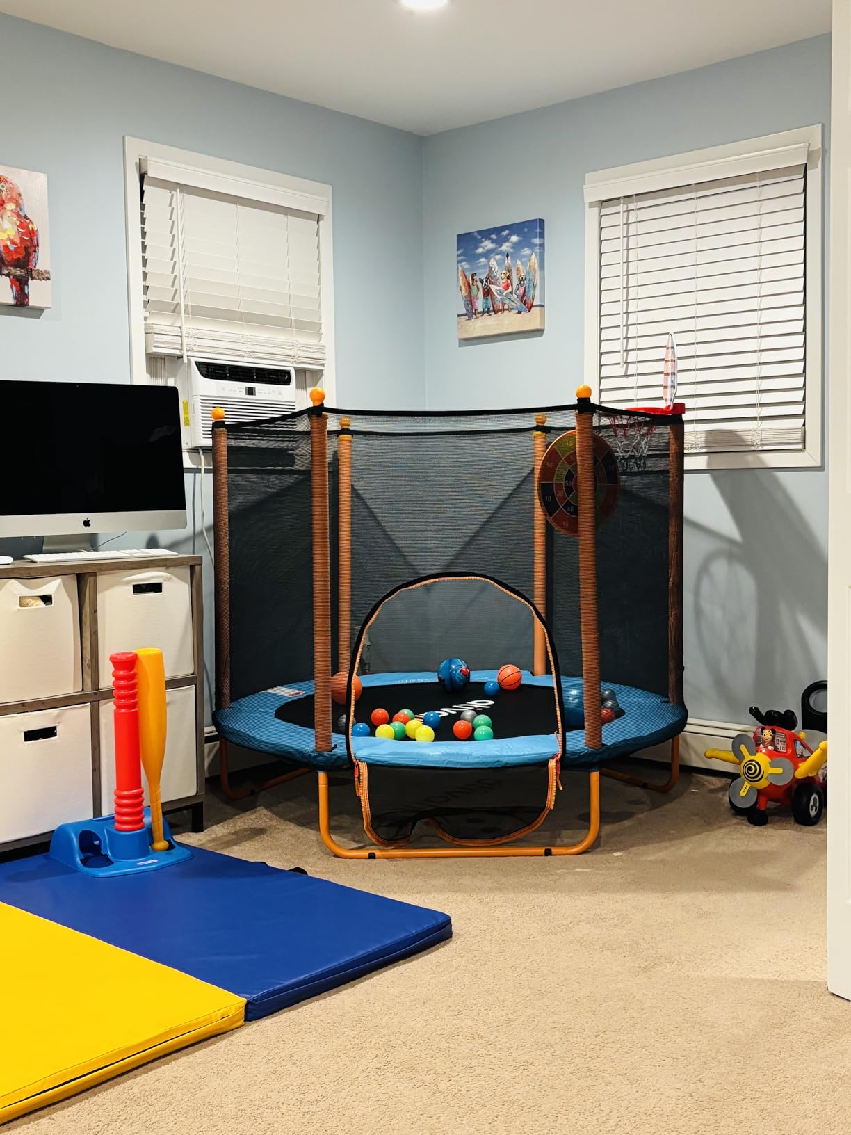 Ativafit 60'' Rebounder Trampoline Indoor Outdoor for Kids Ages 1-8, 5 FT Recreational Toddler Trampoline with Safety Enclosure Net Gifts with Basketball Hoop Dartboard Ocean Bal - Customer Photo 2