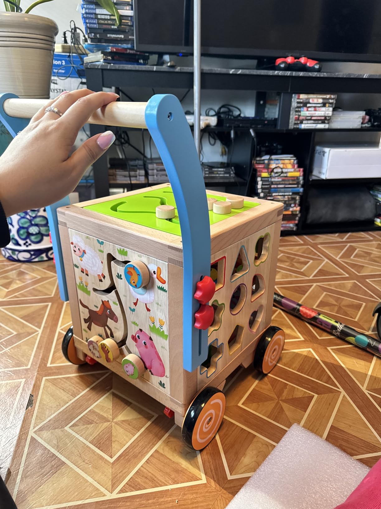 9-in-1 Wooden Activity Cube | Wooden Baby Walker, Sit-to-Stand Learning Walker Activity Center, Early Educational Push & Pull Toys for Baby Toddler Boys Girls, Height & Brake Adjustable - Customer Photo 1