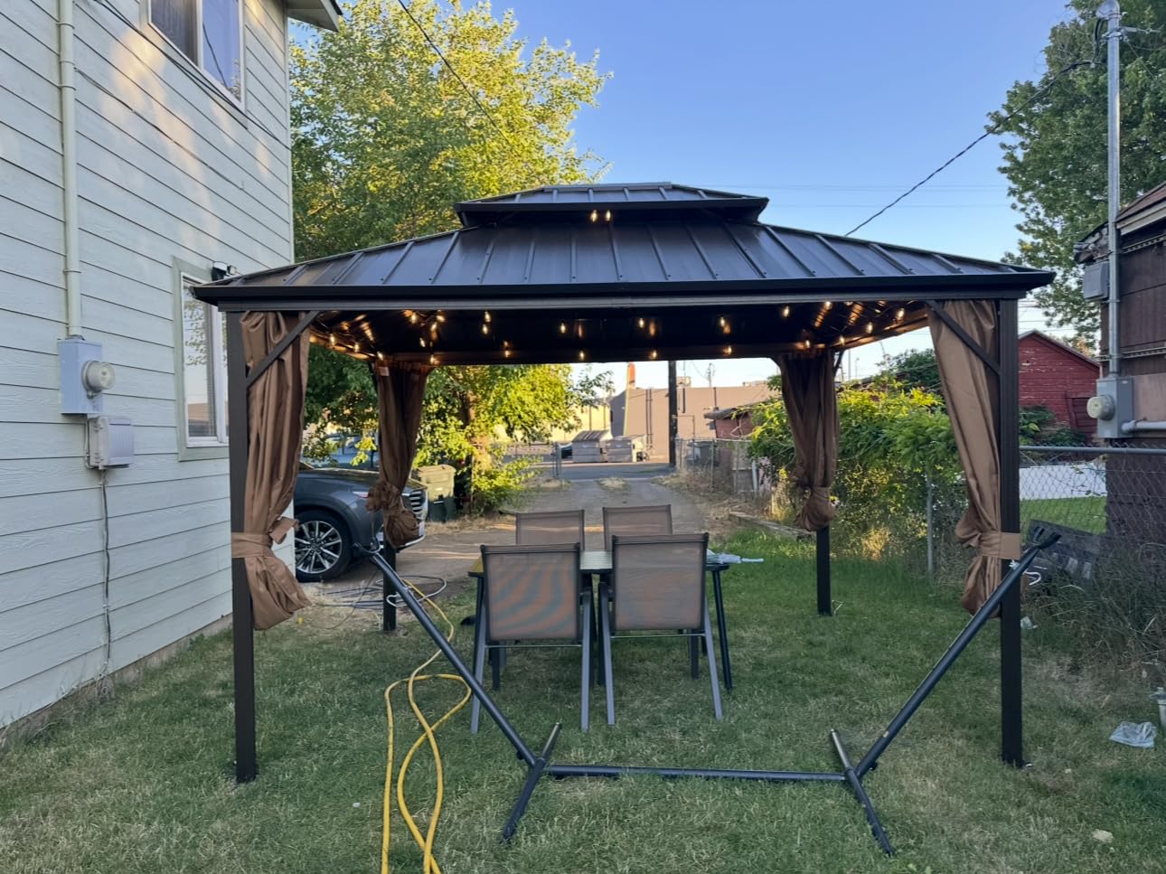 EROMMY 10' x 12' Hardtop Gazebo, Aluminum Frame Gazebos with Galvanized Steel Double Roof, Permanent Outdoor Metal Pavilion with Curtain and Netting for Patio, Lawn, Deck - Customer Photo 1