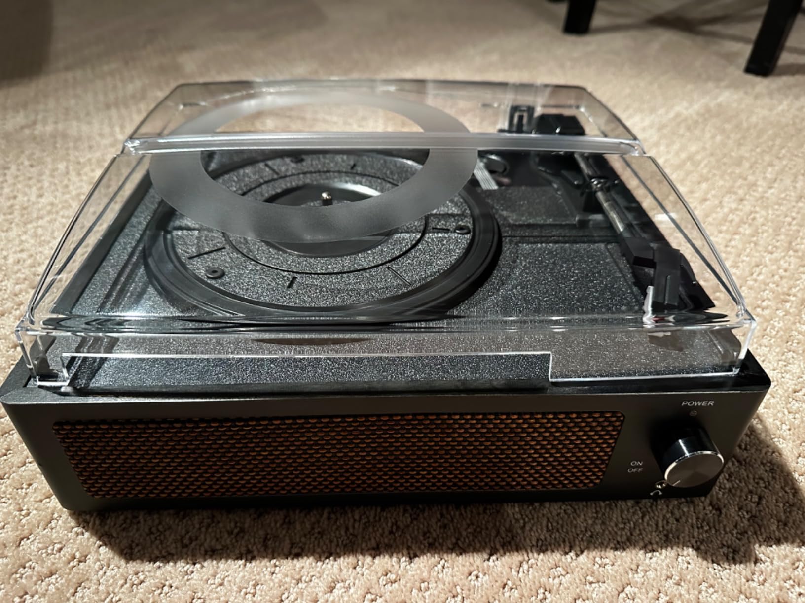 WOCKODER Vinyl Record Players Vintage Turntable with Speakers Belt-Driven Turn Tables Support 3-Speed, Bluetooth Wireless Playback, Headphone, AUX-in, RCA Line LP Phonograph Auto Stop Retro Black - Customer Photo 3 - RosenberryRooms