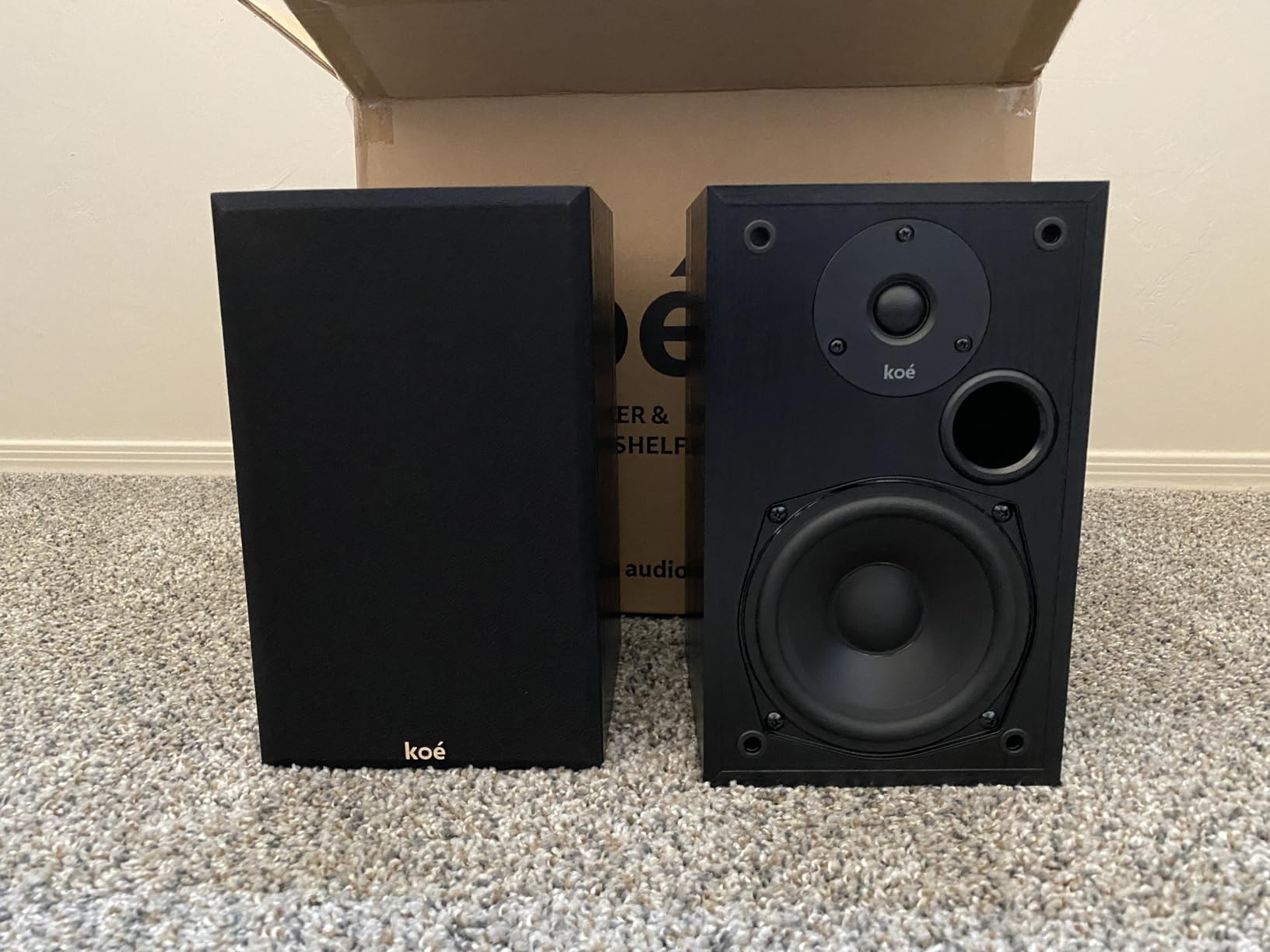 Koe' B102 – 100 Watt Home Theater, Passive Bookshelf Speakers (Pair) Hi-Res Audio, Excellent Response, HiFi, Satellites, Includes SPL/Freq Graph, Wall-Mountable, Black - Customer Photo 2