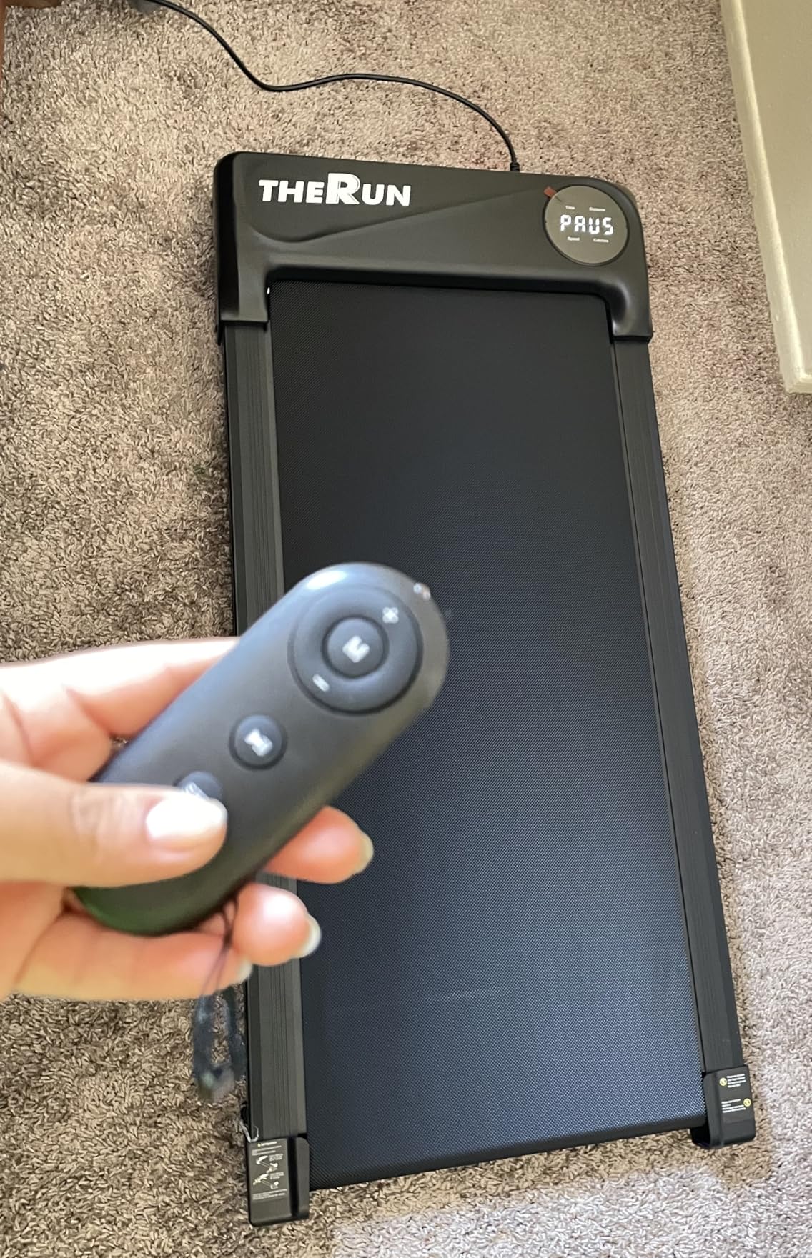 THERUN Walking Pad Treadmill Under Desk, Portable Mini Treadmill for Home/Office, Walking Pad Machine with 2.5HP and 265 lbs Weight Capacity Remote Control LED Display - Customer Photo 2