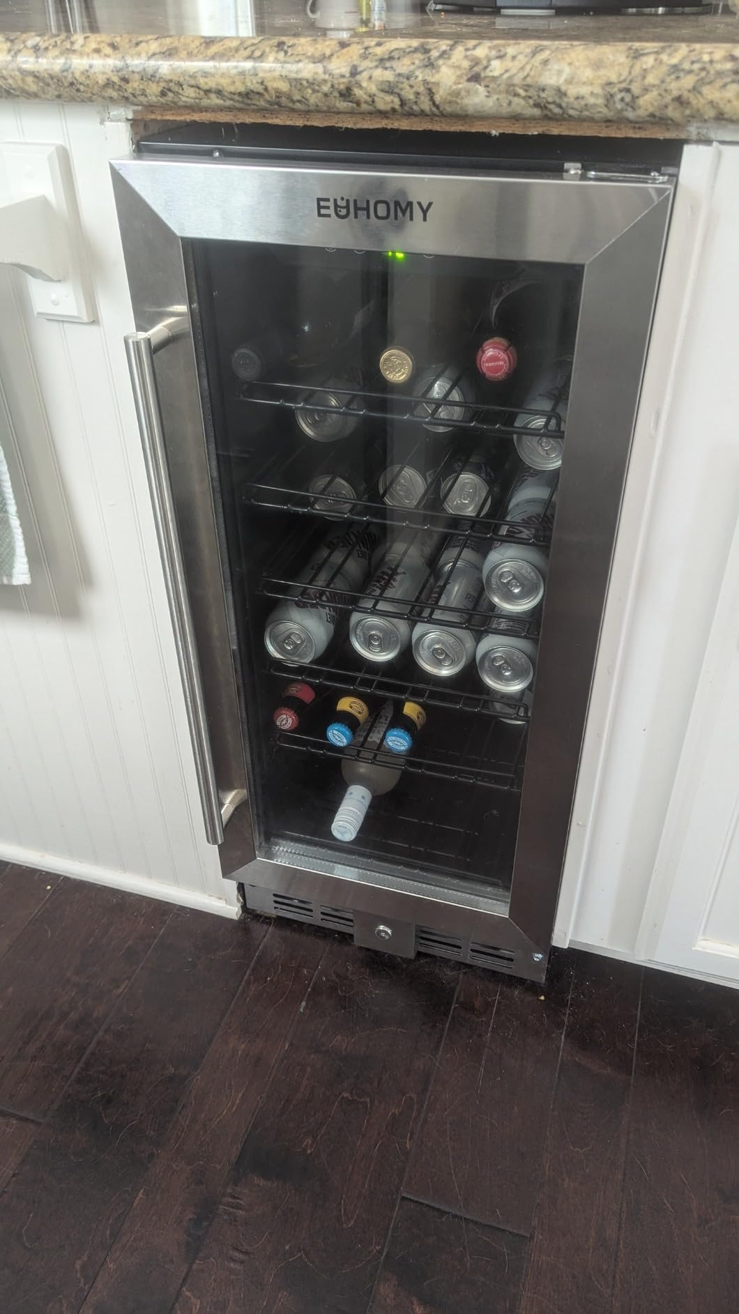 EUHOMY 15 Inch Beverage Refrigerator Cooler Under Counter 127 Cans Beverage Fridge Built-in or Freestanding with Glass Door, LED Light, Beer Fridge for Soda, Water, Wine - Home Kitchen Bar. - Customer Photo 1