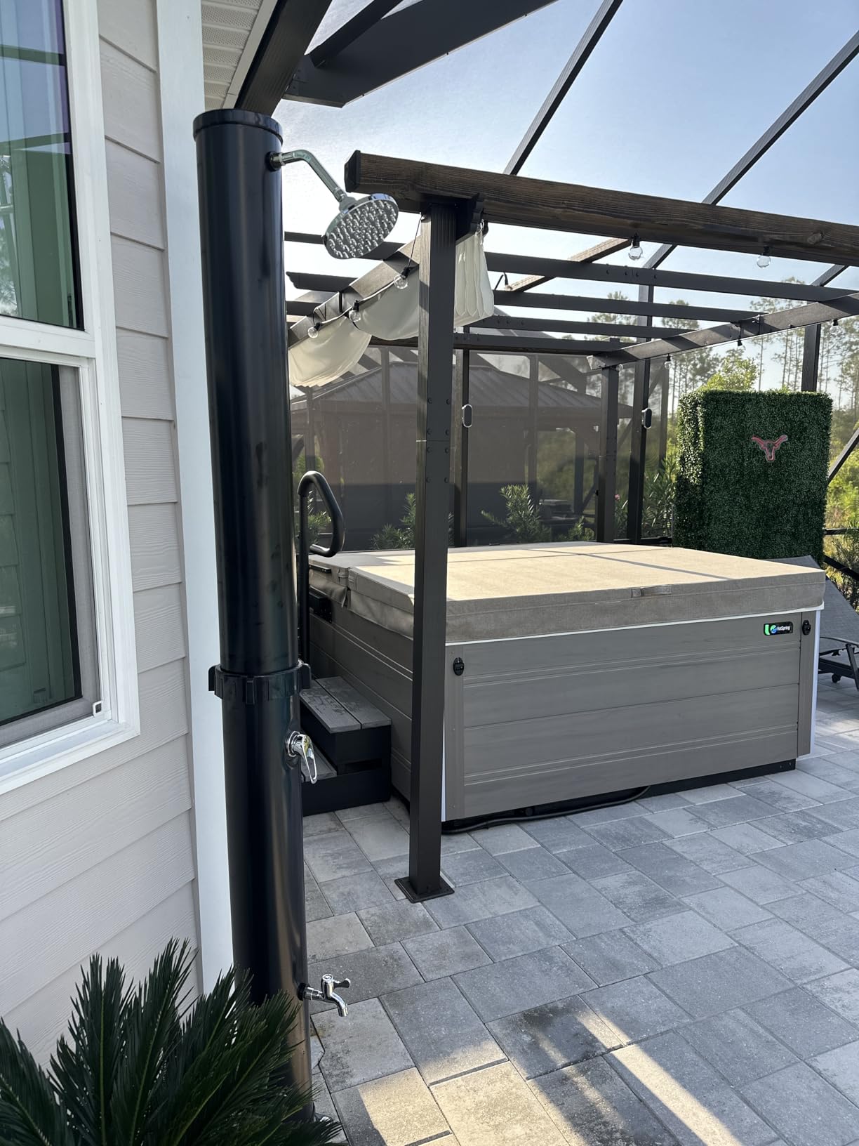 Goplus 10 Gallon Solar Heated Outdoor Shower, 7.2 FT Freestanding Garden Pool Shower with Rotating Shower Head, Temperature Adjustment & Foot Shower, for Outside Backyard Beach (Black) - Customer Photo 1