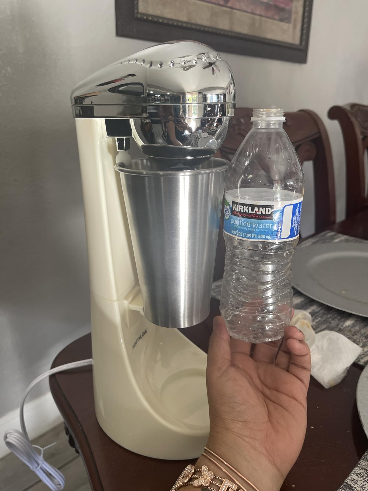 Nostalgia Two-Speed Electric Milkshake Maker and Drink Mixer, Includes 16-Ounce Stainless Steel Mixing Cup & Rod, Blue - Customer Photo 1