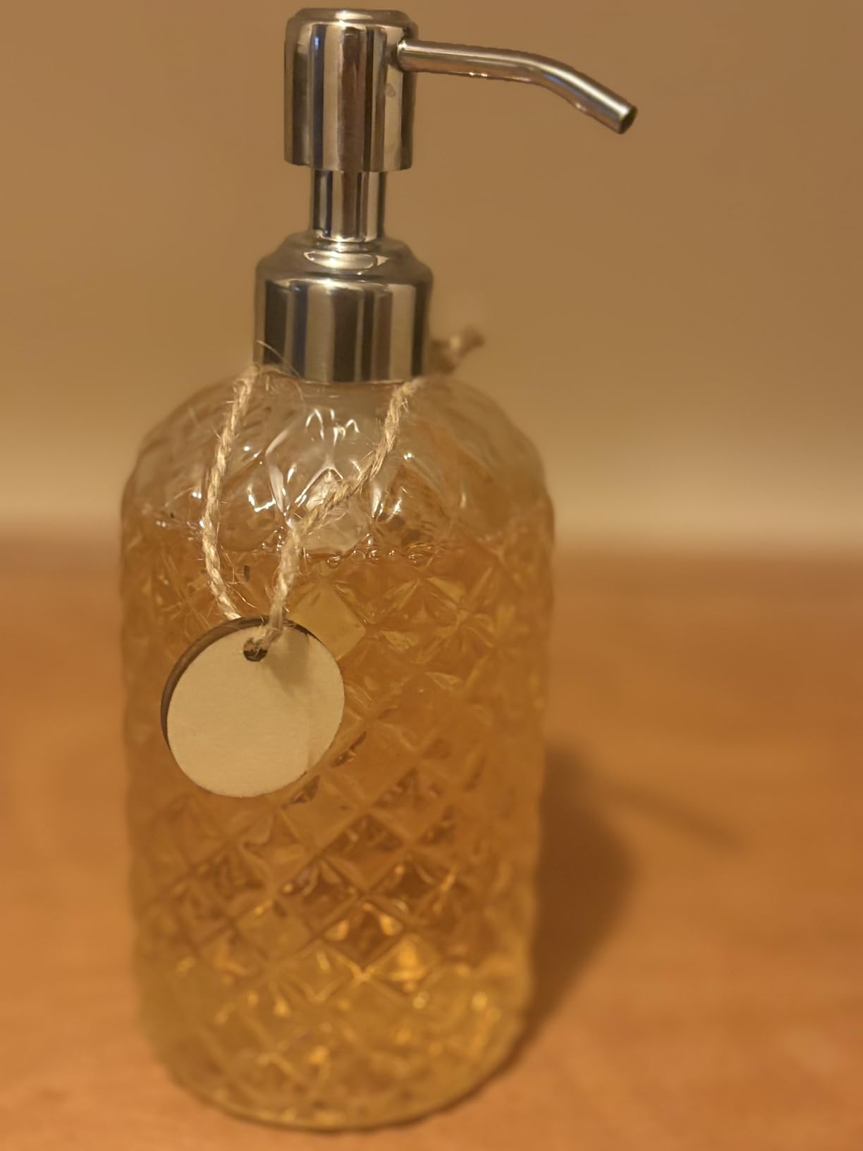 JASAI 18Oz Gem Patterned Glass Soap Dispenser for Kitchen, Refillable Hand soap Dispenser with Rust Proof Stainless Steel Pump, Clear Soap Dispenser Bathroom for Dish Soap, Hand soap, Lotion(Blue) - Customer Photo 1
