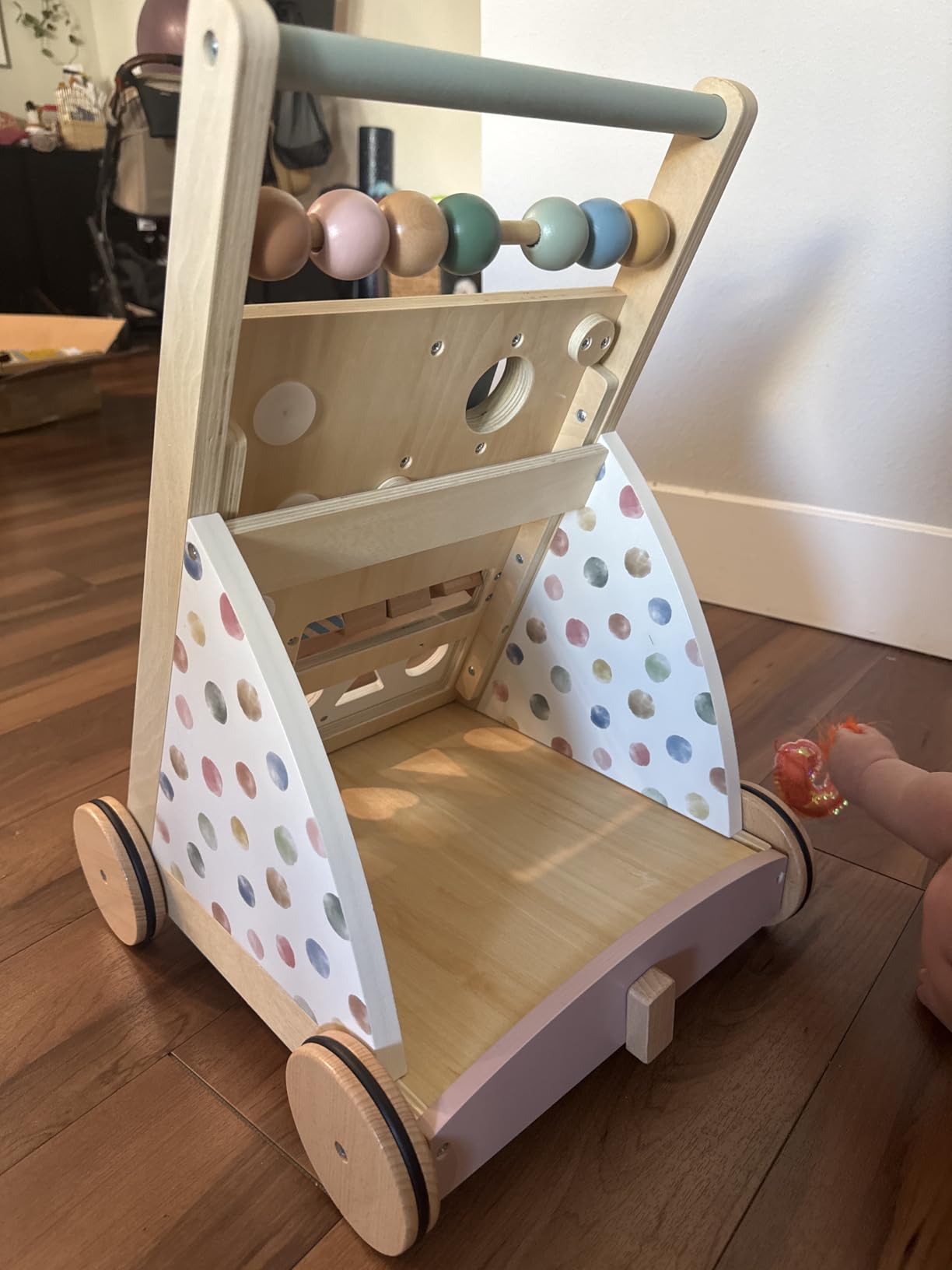 Tiny Land Wooden Baby Walker, Adjustable Speed Baby Push Walker for Boys and Girls, Montessori Activity Center Push Toy for Kids Development (Morandi) - Customer Photo 1