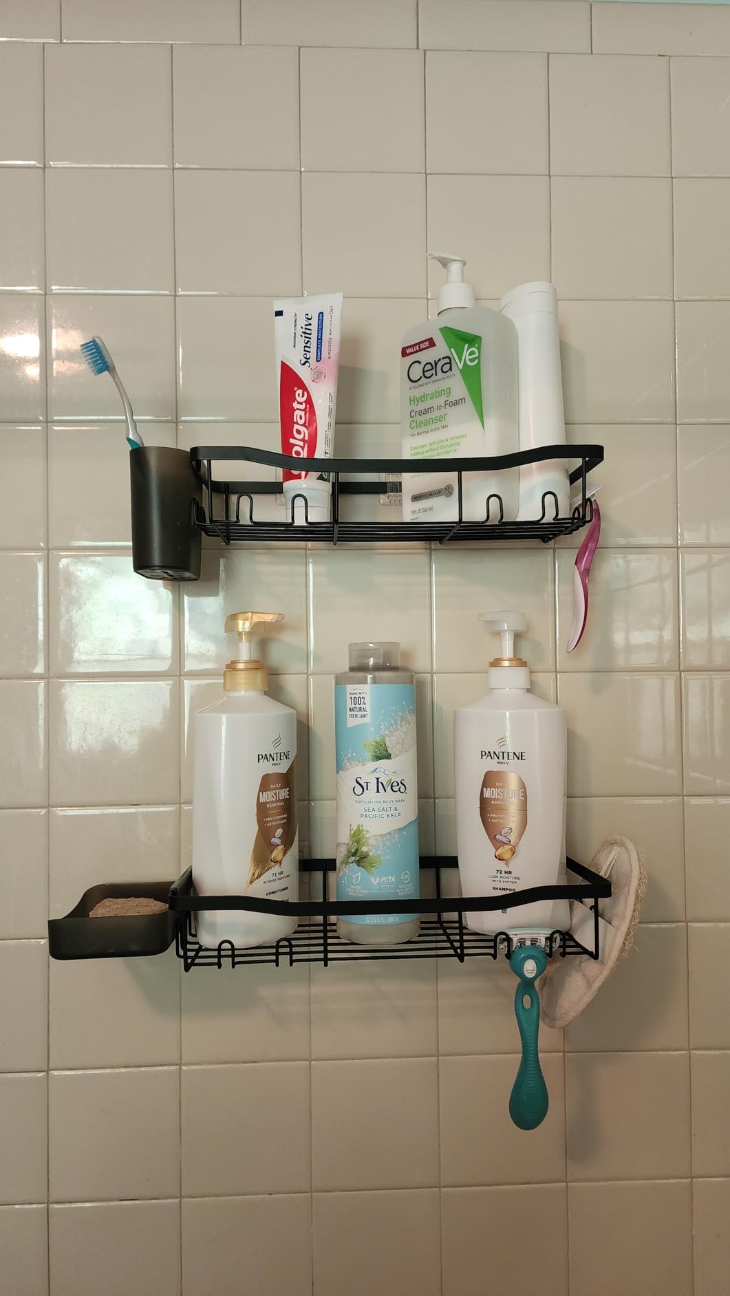 Shower Caddy Adhesive Shower Organizer 7-Pack, Rustproof Stainless Steel Bathroom Shelves, Large Capacity No-Drill Rack Storage Accessories with Soap Dish Toothbrush Holder &24 Hooks Home Decor - Customer Photo 1