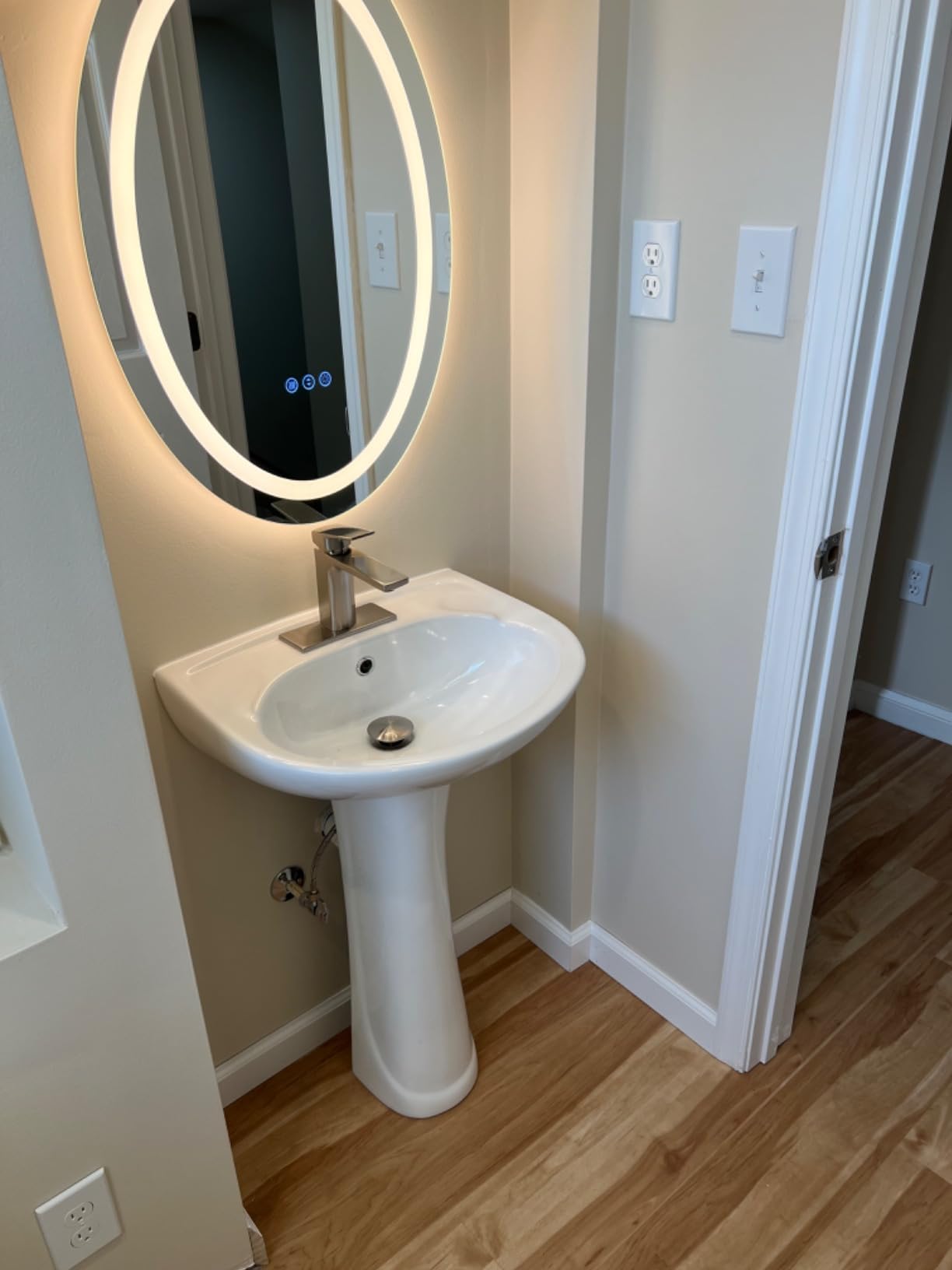Small Pedestal Sink White 1 Hole, 20 x 17 Inch Bathroom Pedestal Sink Combo, w Water Blocking Edge, 1 Overflow Hole, 1 Faucet Hole, White Porcelain, for Bathroom, Laundry, Aisle - Customer Photo 1