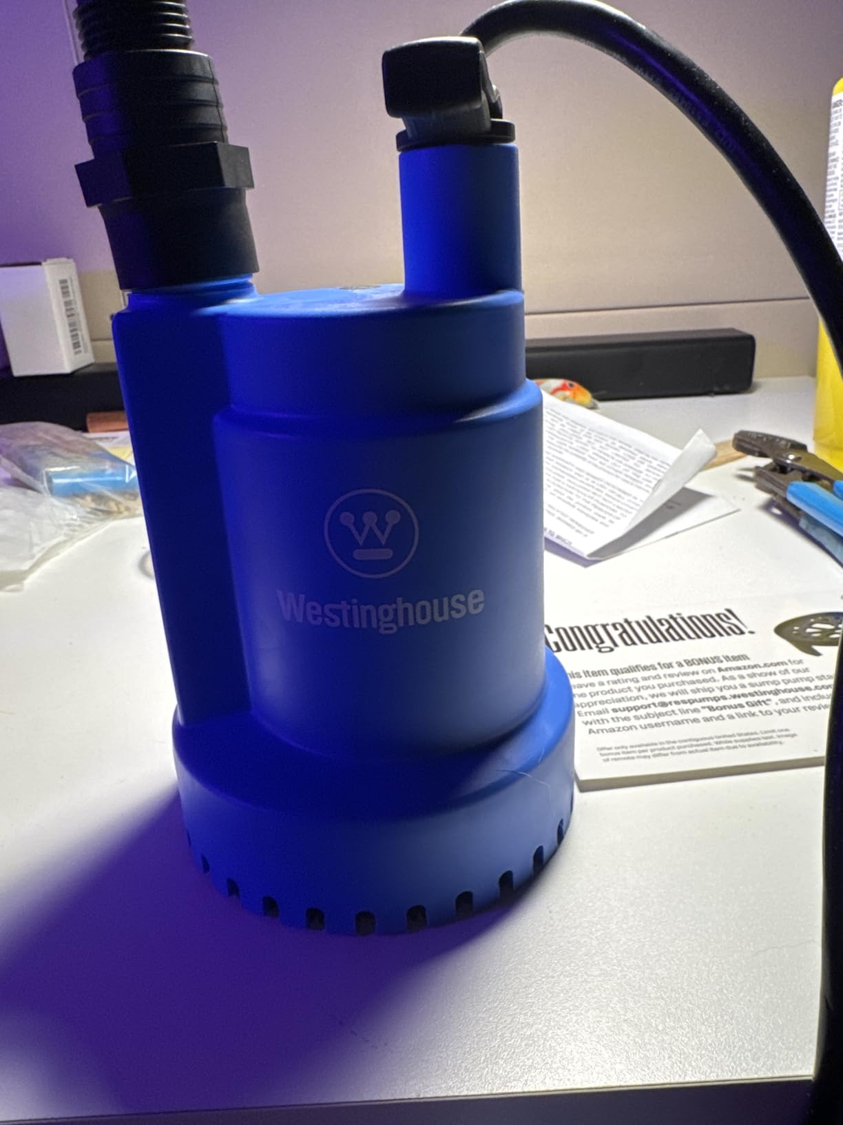 Westinghouse - 1/4 HP Sump Pump Submersible Water Pump Thermoplastic Portable Utility Pump High Flow Water Removal for Swimming Pool Garden Pond Basement Window Wells - Customer Photo 1