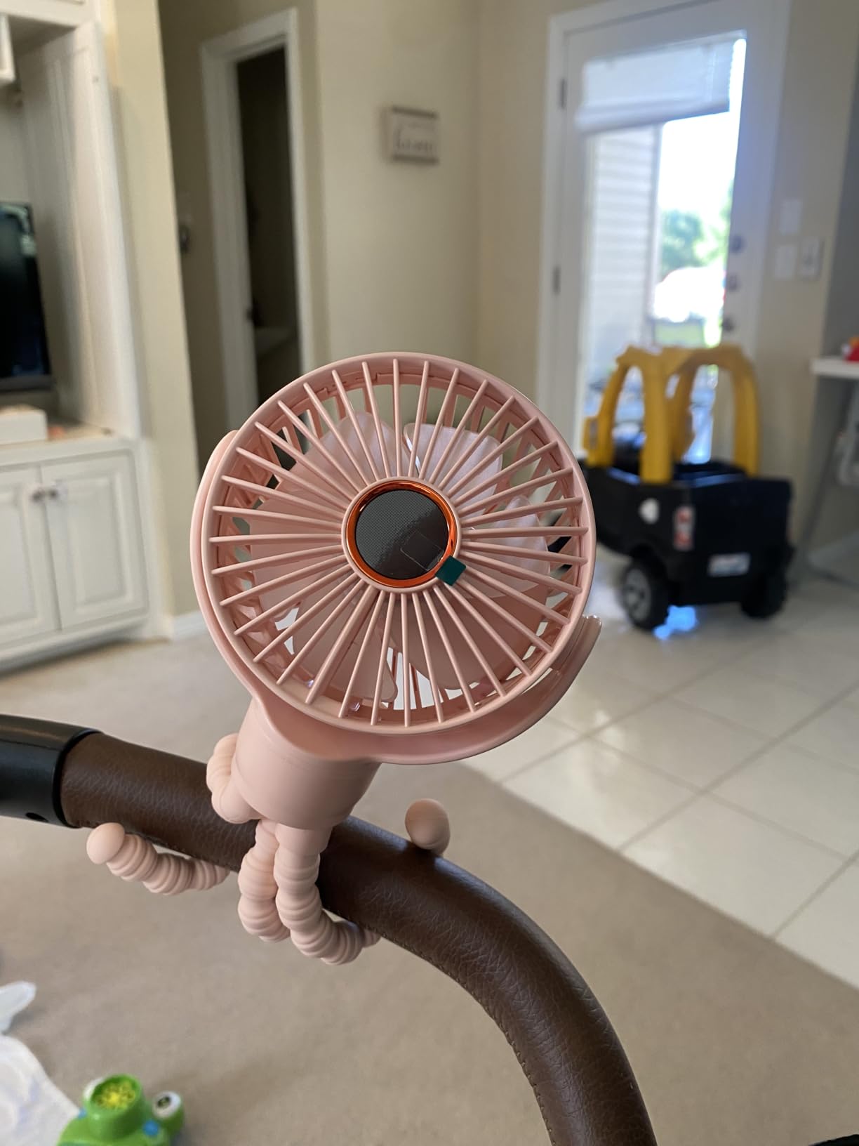Portable Stroller Mini Fan, Small Rechargeable Personal Fan, Baby Travel Essentials for Wagon, Car Seat, Treadmill, Battery Powered Biking Gear Accessories, 360° Rotation, 3-Speed, Display, Black - Customer Photo 1
