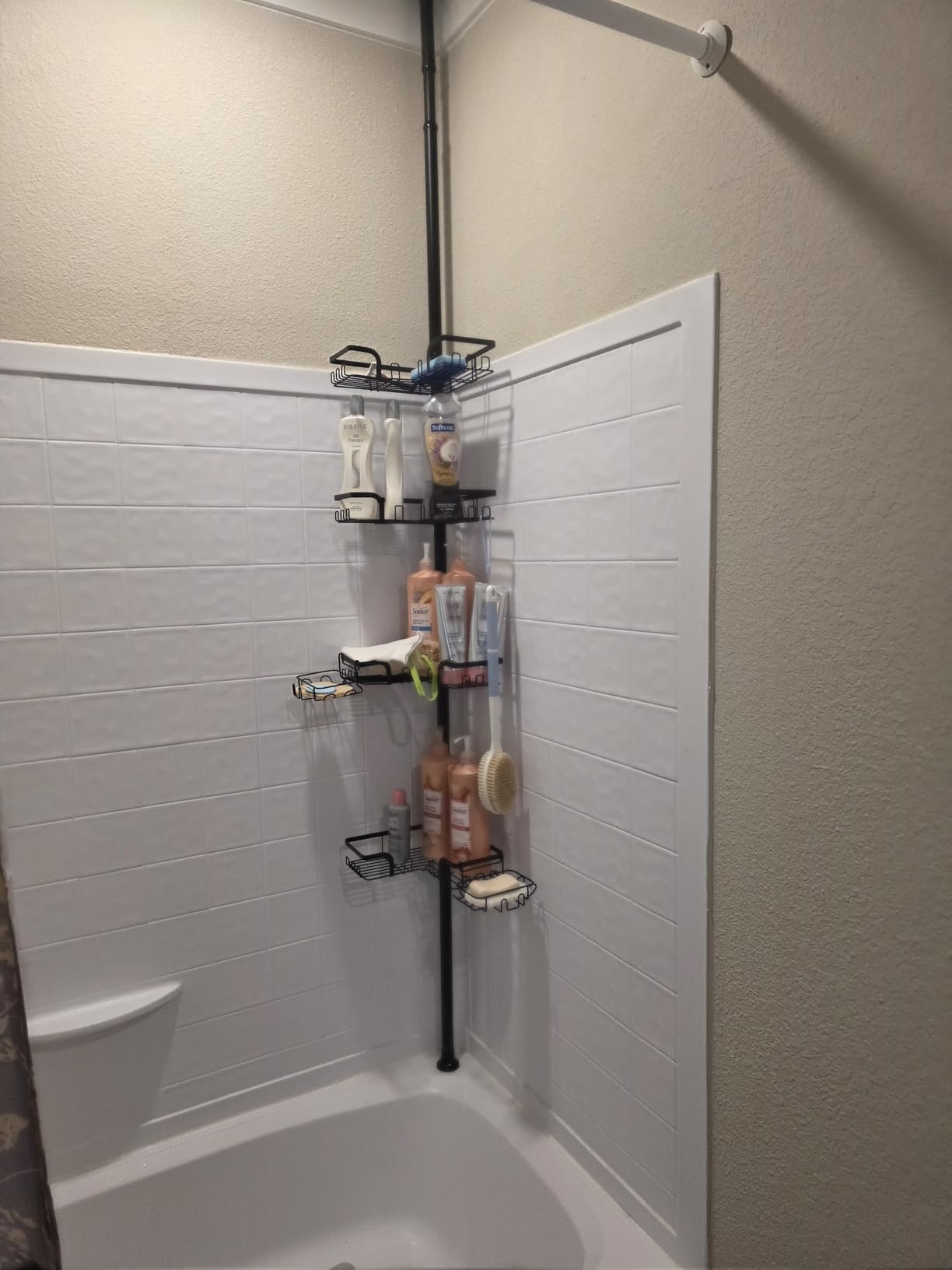 KEGII Corner Shower Caddy Tension Pole - Shower Tension Rod Organizer, Floor to Ceiling Shower Caddy 25-114.2 inch, Towel Rack Corner Waterproof, Black - Customer Photo 1