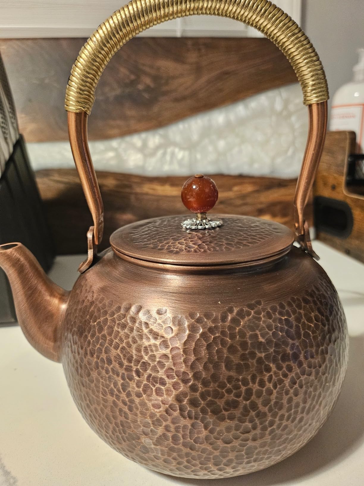 Hammered Copper Tea Kettle for Stove Top, Handmade Teapot without Harmful Coating, Extra Thick Stovetop Tea Pot 1.6 Quart (1500ml) - Customer Photo 1