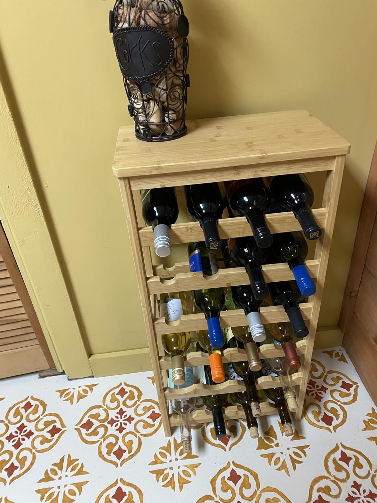 6 Tier Bamboo Wine Rack Freestanding Floor, 24 Bottles Wine Storage Shelves with Table Top, Stackable Wine Display Rack for Kitchen, Bar, Dining Room, Rustic Brown and Black - Customer Photo 1