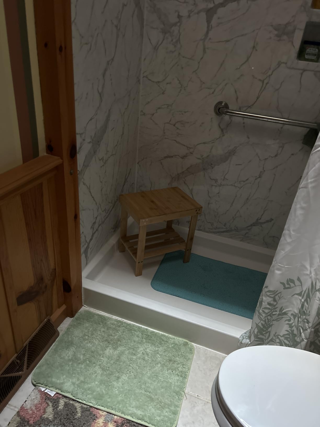 Bamboo Shower Bench, Shower Chair with Non-Slip Feet Storage Shelf Safe and Stable, Kids Adults Wooden Stool for Bathroom, Bedside, Living Room, Spa - Customer Photo 1