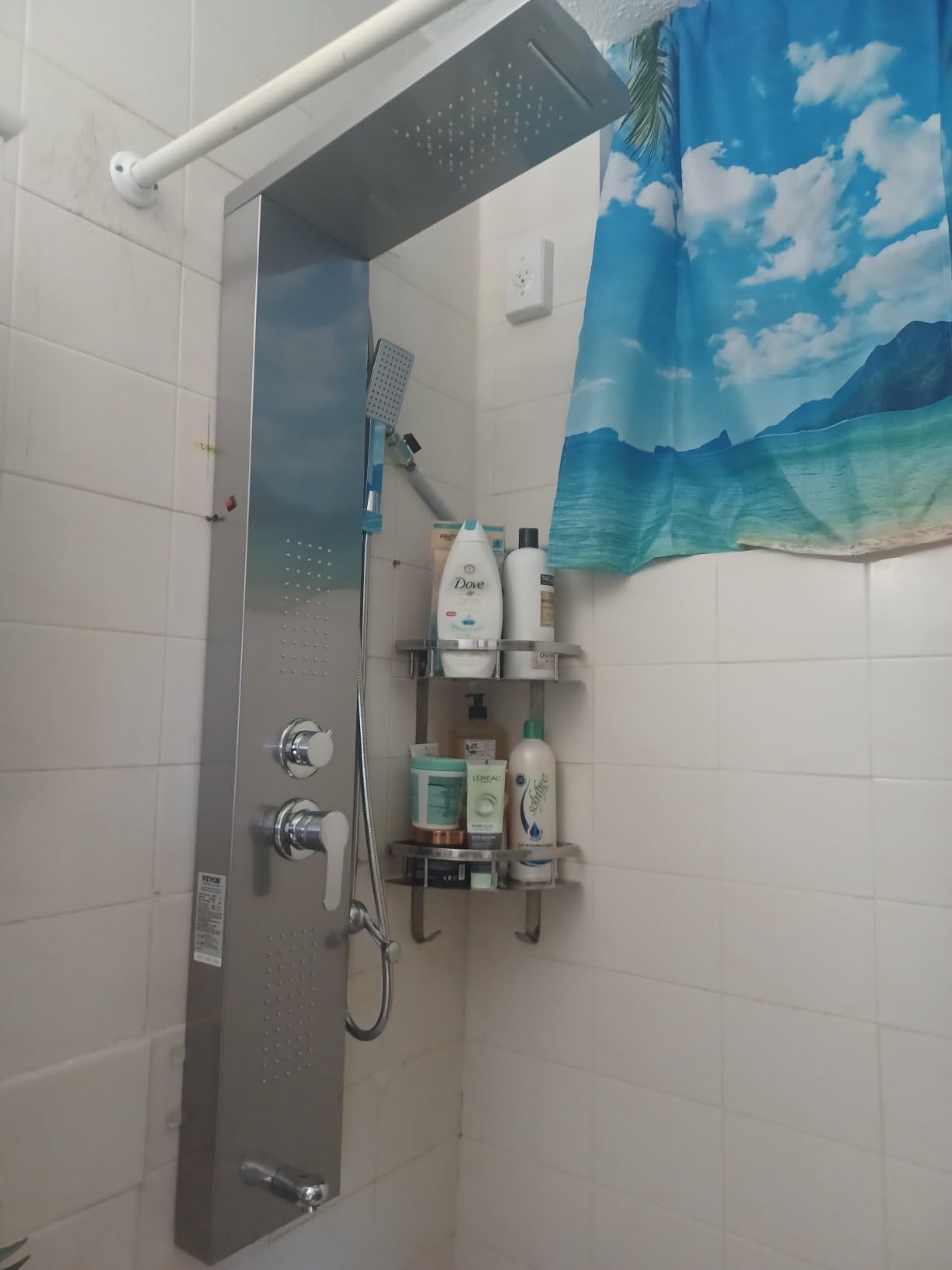 VEVOR Shower Panel System, 5 Shower Modes, LED Shower Panel Tower, Rainfall, Waterfall, 2 Body Massage Jets, Tub Spout, Handheld Shower Head with 59