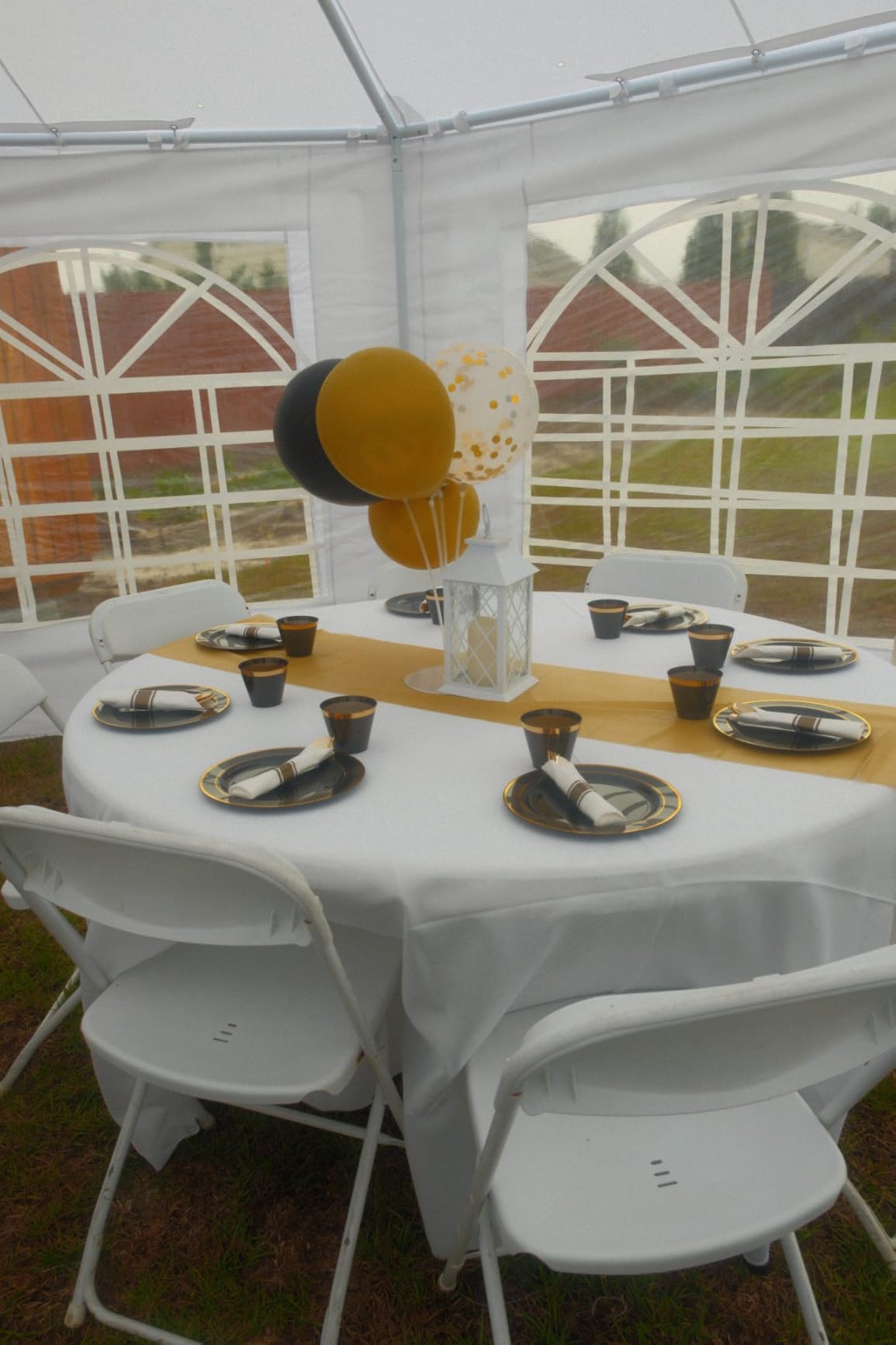 350Piece Gold Dinnerware Set for 50 Guests - Gold Plastic Plates with Disposable Cutlery Include:50Dinner Plates-50Dessert Plates-50Pre Rolled Napkins with Silverware for Thanksgiving - Customer Photo 1