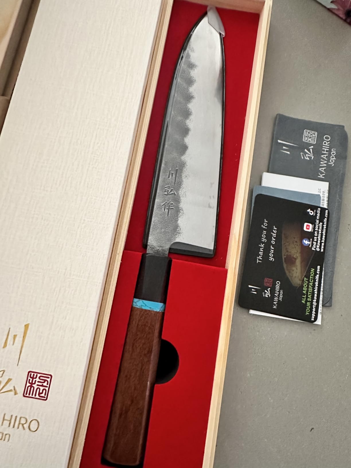 KAWAHIRO Japanese Chef Knife, 210mm Black Forged VG10 Kitchen Knife, Handcrafted Professional Chefs Knife with Ergonomic Handle, Perfect Birthday Gifts for Men Women, Luxury Gift Wood Box - Customer Photo 2