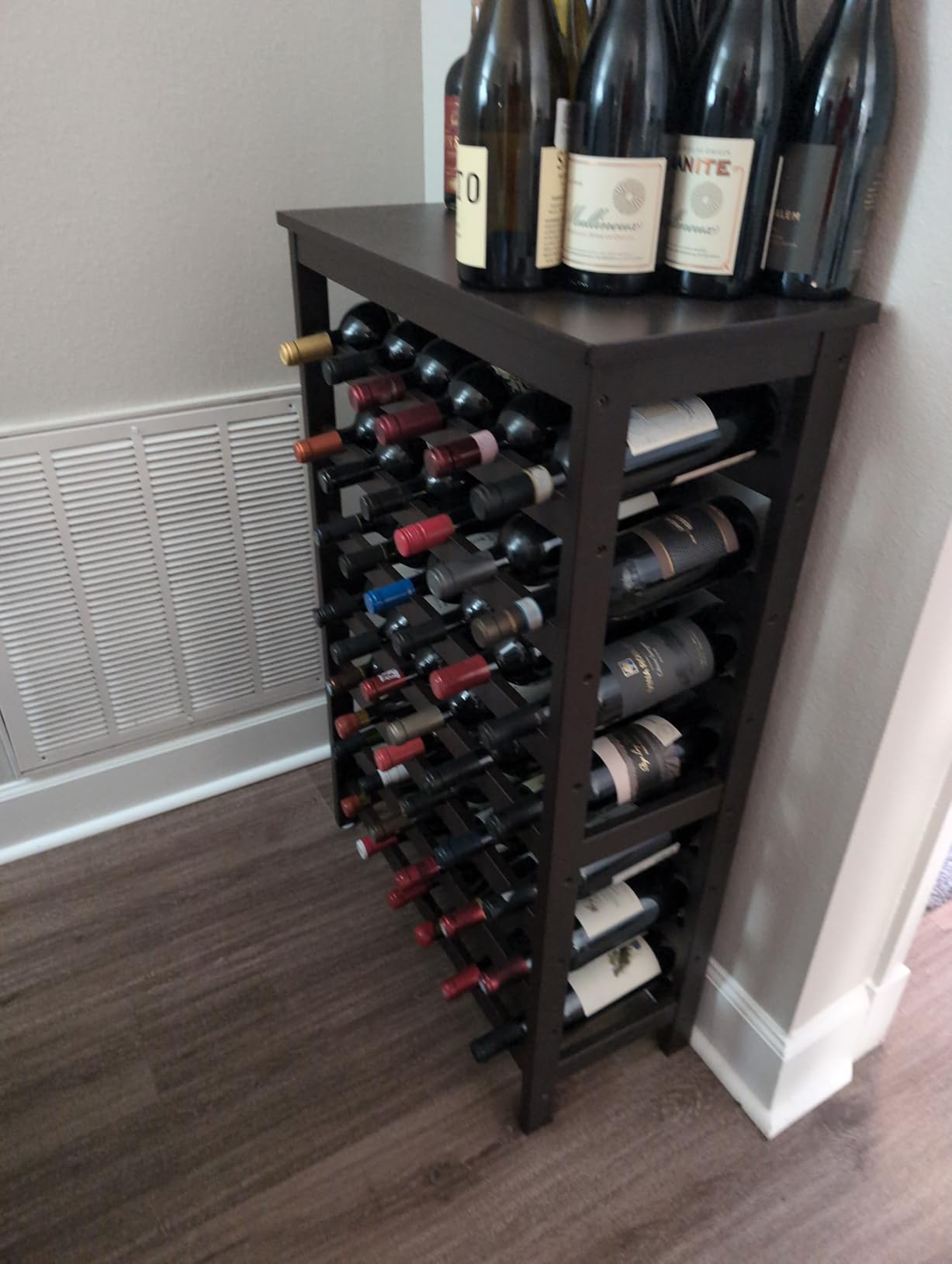 SONGMICS 42-Bottle Wine Rack Free Standing Floor, 7-Tier Display Wine Storage Shelves with Table Top, Bamboo Wobble-Free Bottle Holder for Kitchen Bar Dining Room Living Room, Ink Black UKWR027B16 - Customer Photo 1