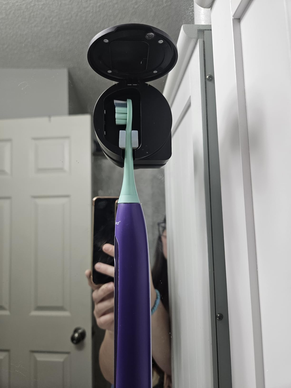 UV Toothbrush Sanitizer Holder, Toothbrush Sanitizer and Holder Cover Caps with Fan Drying, Rechargeable Portable Toothbrush Cleaner Case Fits Most Electric and Manual Toothbrushes (Black) - Customer Photo 1