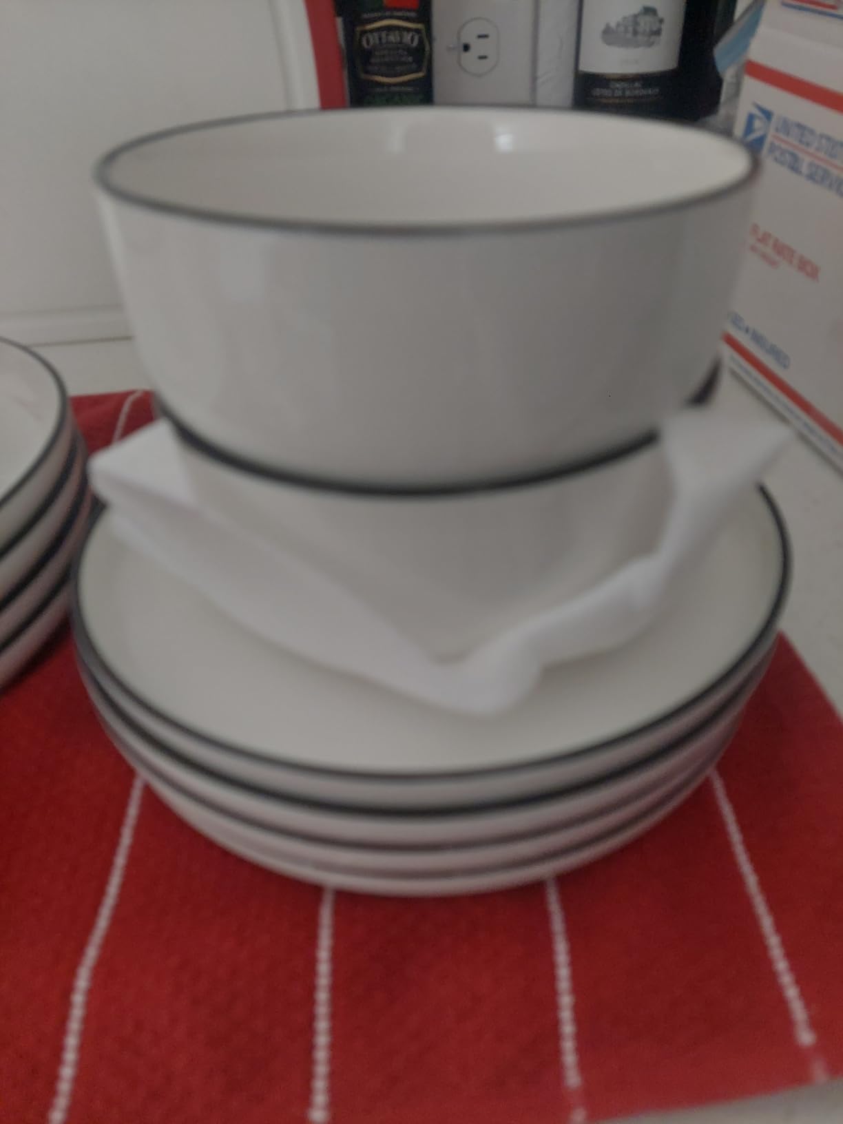 MALACASA Plates and Bowls Sets, 12 Pieces Modern Porcelain Dinnerware Set for 4 White Kitchen Dinner Dining Ware Set wtih Black Rim Ceramic Dishware Dishes Microwave and Dishwasher Safe, Series LUNA - Customer Photo 1