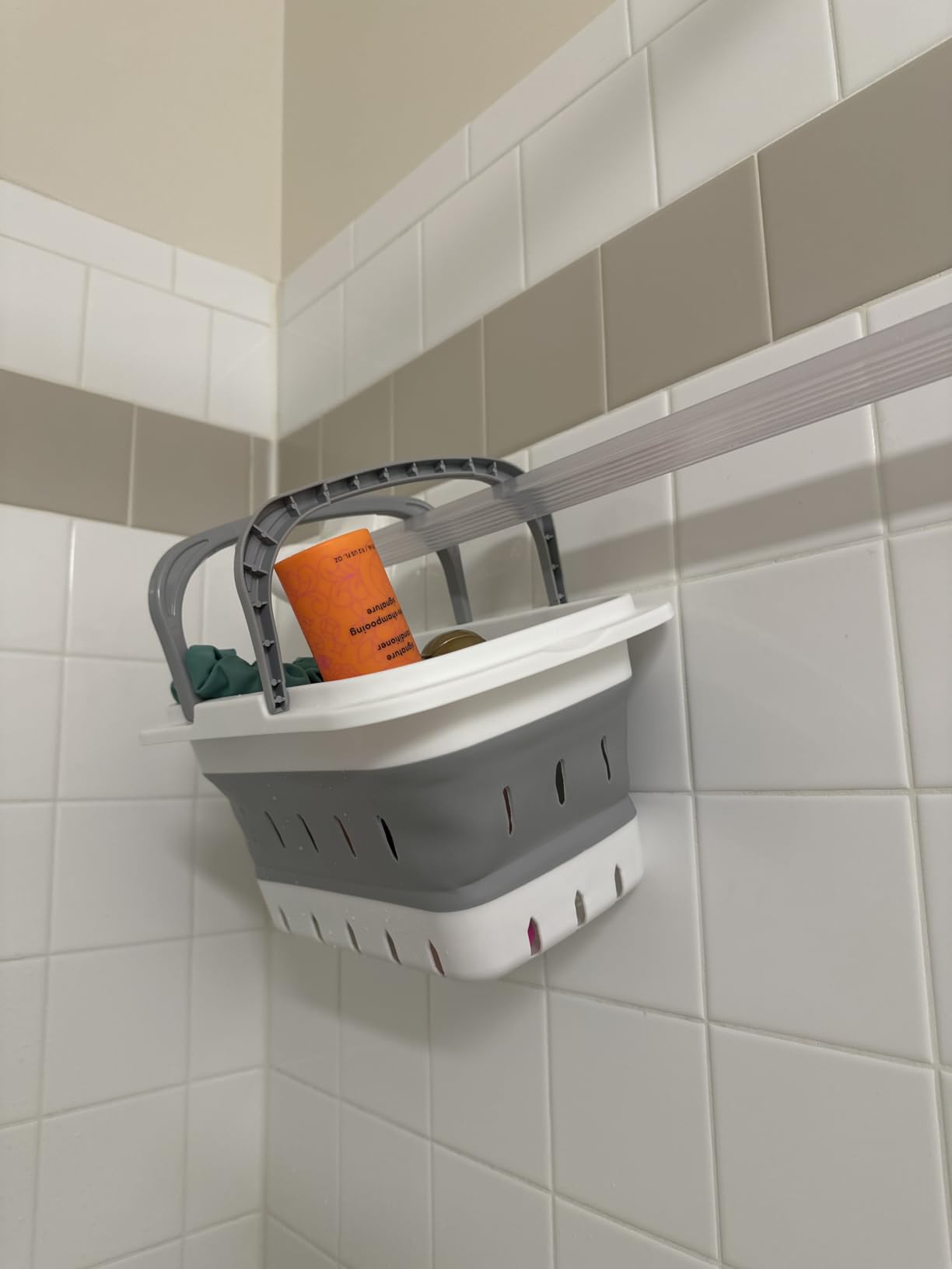Portable Folding Plastic Bath Caddy with Handle, Perforated, Travel Bathroom Organizer for Bedroom, Bathroom, Shower, Dorm Room, Camping and RV Use (Grey, 1 pack) - Customer Photo 2