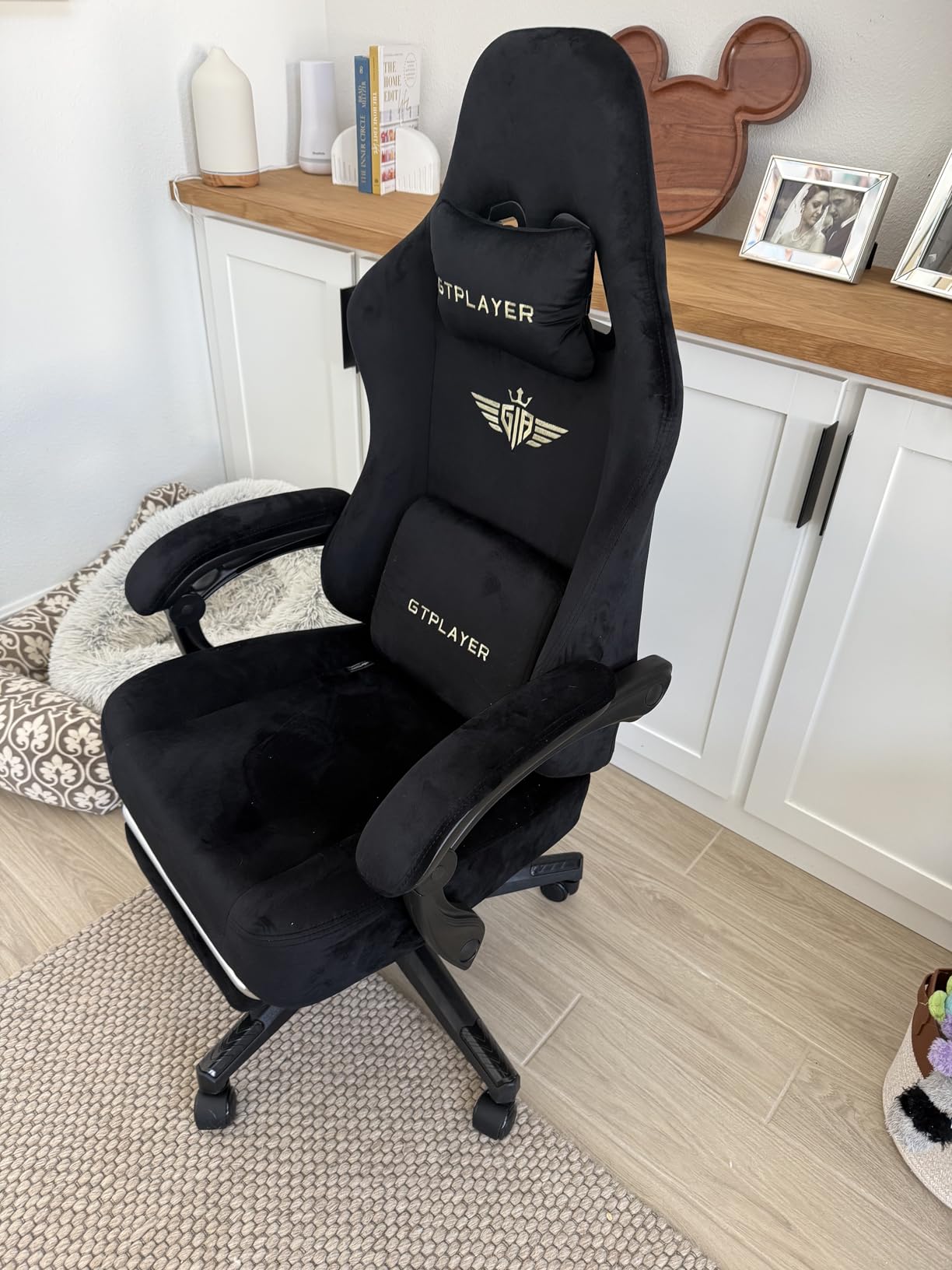 GTPLAYER Gaming Chair Fabric with Pocket Spring Cushion, High Back Ergonomic Computer Chair with Footrest for Adults Lumbar Support Swivel Game Chair for Office Gaming 350LBS, Black - Customer Photo 2