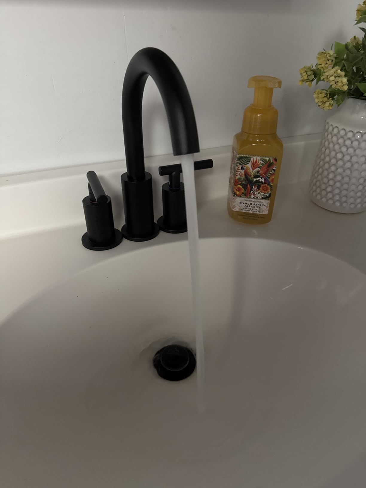 FORIOUS 2 Handle Touchless Bathroom Faucet Black with Movable Sensor, 8 Inch Widespread Bathroom Faucet 3 Hole Matte Black with Metal Matching Drain and Swivel Spout, Touchelss Vanity Sink Remodel - Customer Photo 1