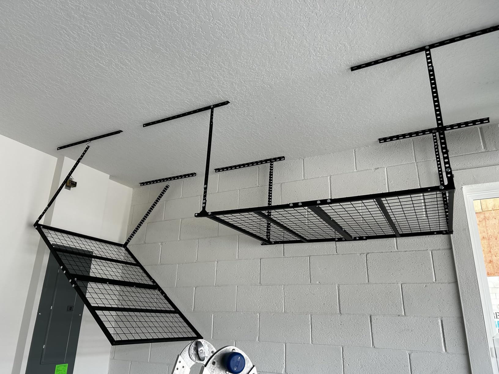 GIOTORENT 3x8FT Heavy Duty Overhead Garage Storage Rack - Adjustable Ceiling Shelving with 600lbs Weight Capacity, Metal Garage Organization System, Black - Customer Photo 1