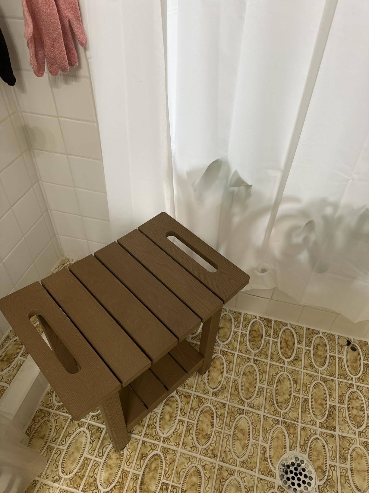 HIPS Shower Benches for Inside Shower, Shower Stool with Space-Efficient Storage Shelf, Waterproof Shower Chair Seat for Spa Bathroom(Light Gray) - Customer Photo 2