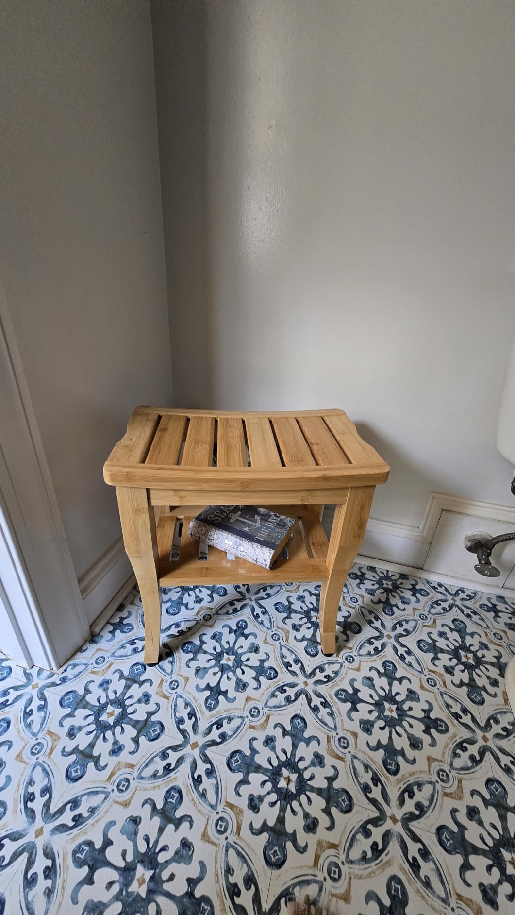 Bamboo Shower Bench Stool with Storage Shelf, Waterproof Shower Chair Spa Bath Seat, Shower Stool for Inside Shower, Bathroom Bench Seat for Adults Elderly Seniors for Indoor or Outdoor Use - Customer Photo 2