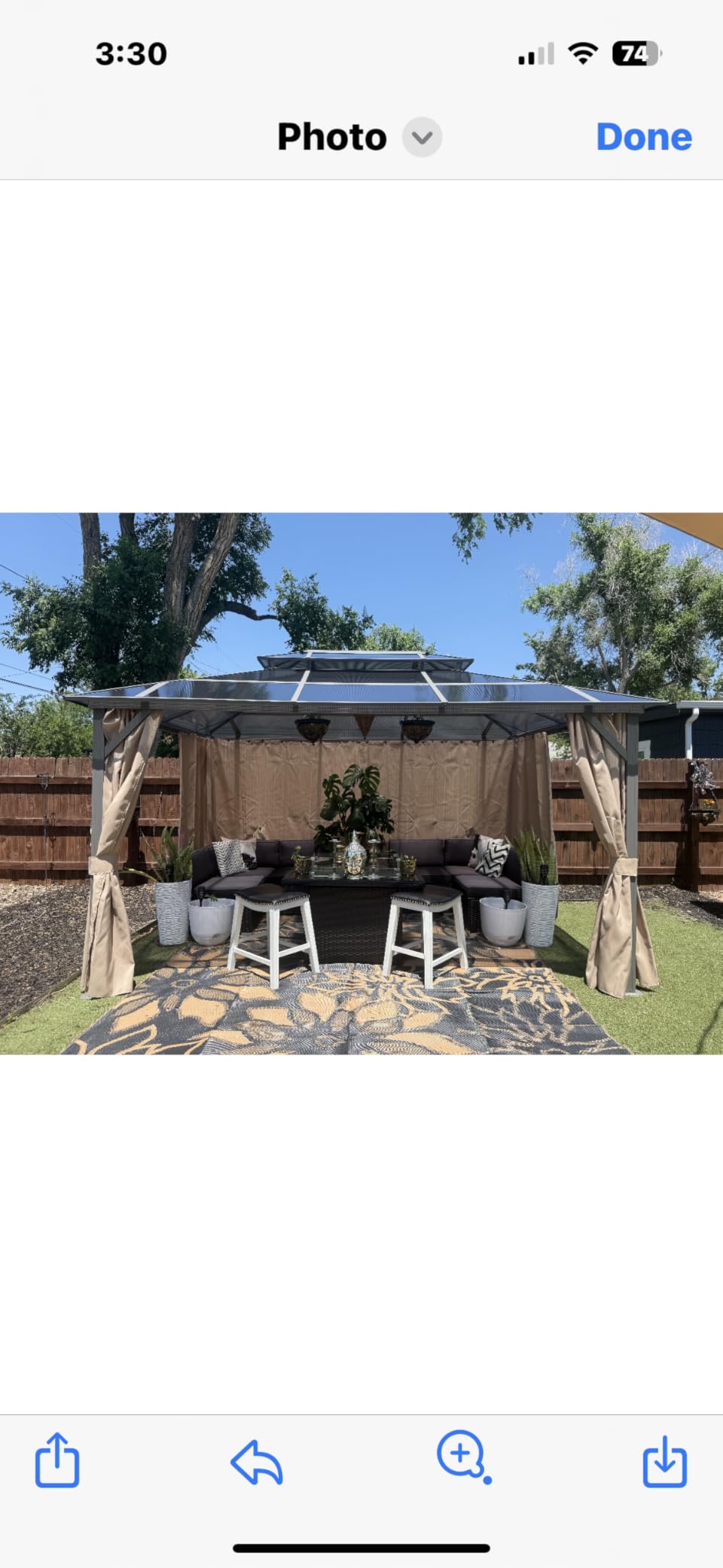 LeDoasis 10' X 13' Permanent Hardtop Gazebo, Outdoor Polycarbonate Double Roof Canopy with Breathable Netting & Privacy Curtain for Patio Backyard Garden Lawn Party - Customer Photo 1