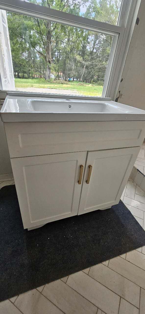 Bathroom Vanity with Ceramic Sink, Bathroom Vanity Cabinet with 2 Doors, 24 Inches Wooden Cabinet with Sink, White - Customer Photo 1