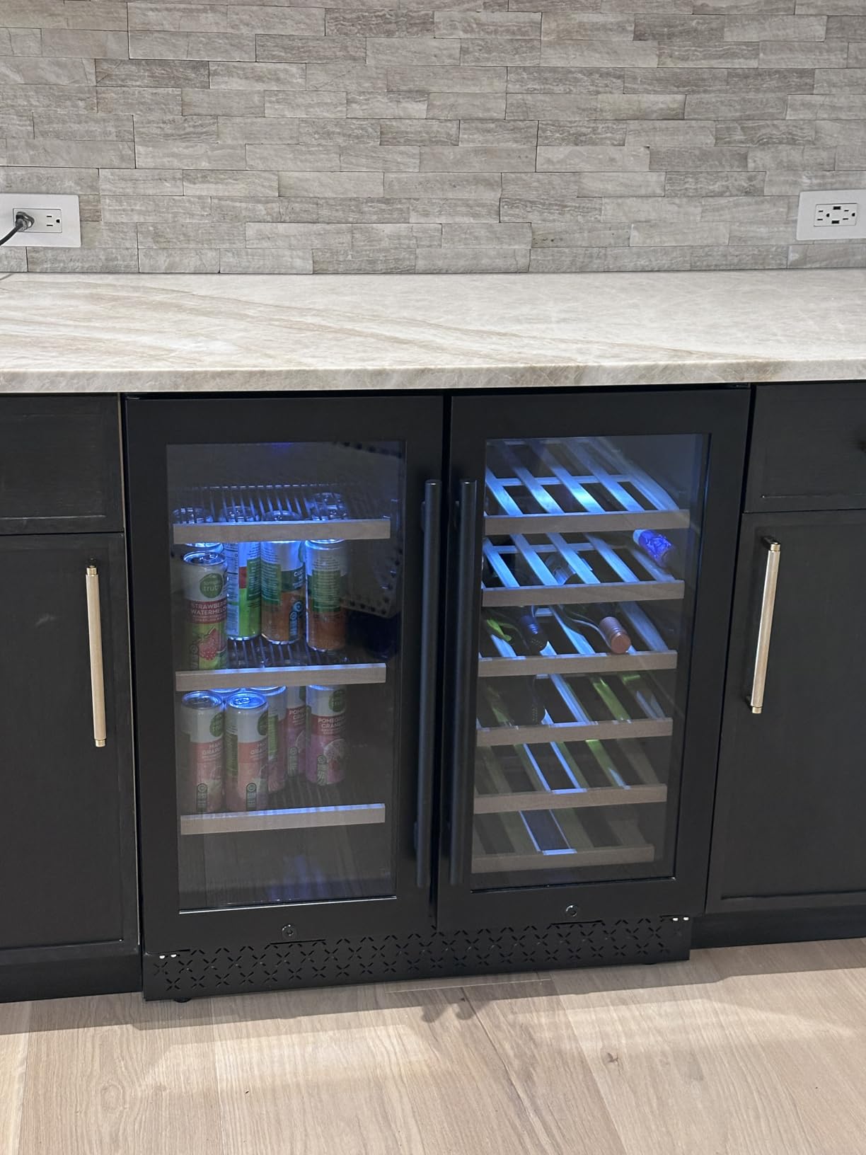 Tylza 24 Inch Wine and Beverage Refrigerator, Dual Zone Wine Beverage Cooler 24