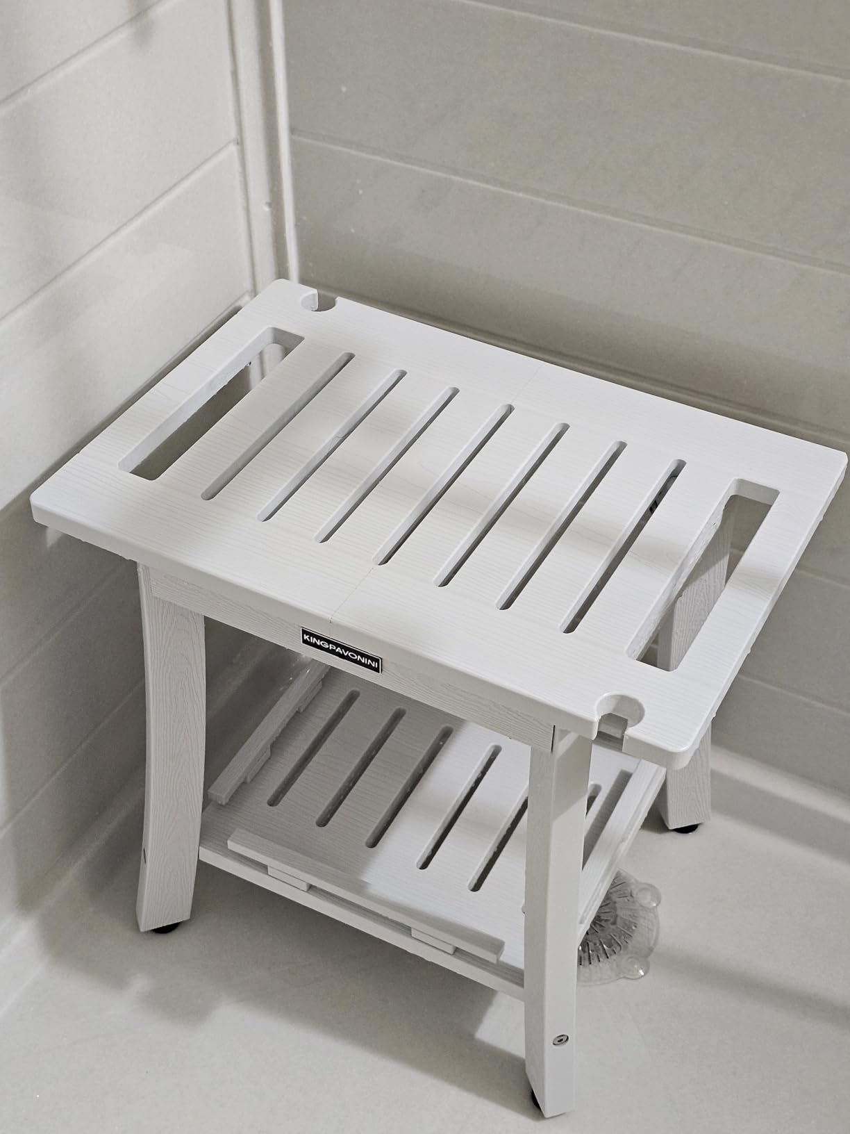KingPavonini HDPS Shower Benches for Inside Shower to Sit on, Waterproof Shower Stool for Shaving Legs, Heavy Duty 400LBS Shower Seat with Storage Shelf, Shower Chair for Bathroom/Indoor/Outdoor Use - Customer Photo 1