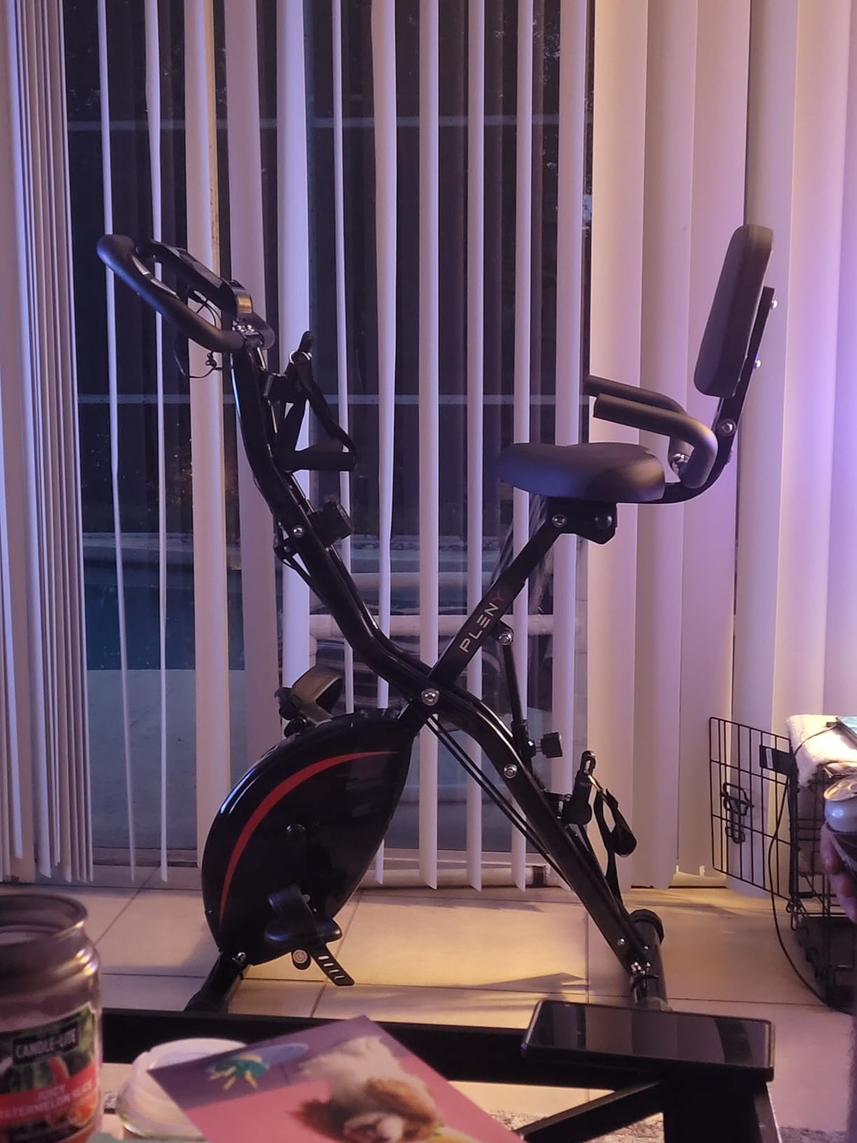 Pleny Folding Exercise Bike, 5 IN 1 Stationary Bikes for Home 6.6 LBS Flywheel, 330LB Weight Capacity Back Support Cushion Indoor Workout Cycling Bike for Home Gym - Customer Photo 1