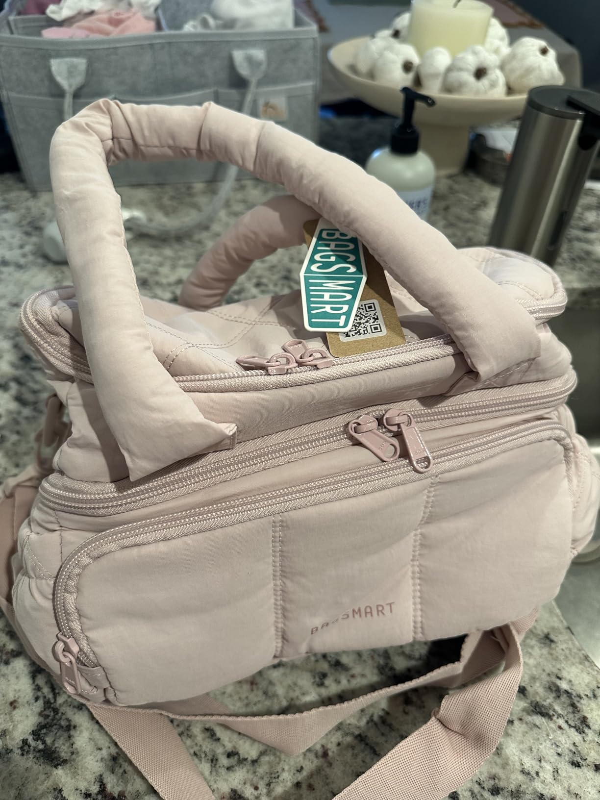 BAGSMART Lunch Bag Women, Double Deck Insulated Lunch Box, Quilted Puffer Lunch Tote, Leakproof, Durable & Reusable Large Lunch Cooler For Work Picnic Travel Meal Prep, Camel - Customer Photo 1