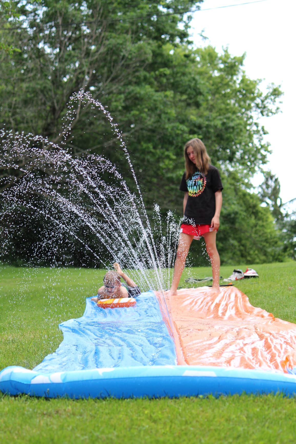 JOYIN 22.5FT Water Slide and 2 Inflatable Boards, Extra Long Heavy Duty Double Lawn Waterslide with Sprinkler for Kids Adults Backyard Summer Water Toy Outdoor Fun, Blue, Light Blue - Customer Photo 2 - RosenberryRooms