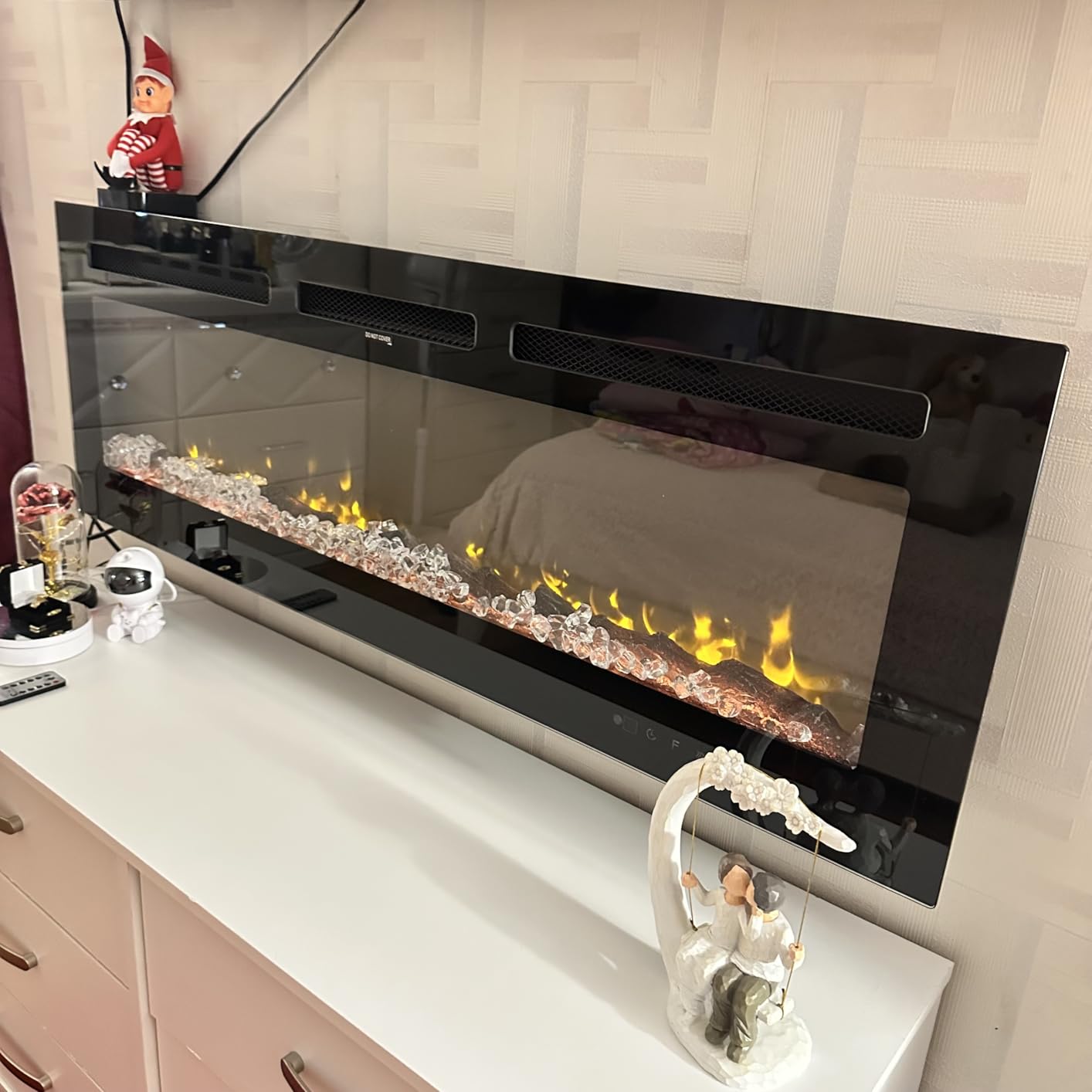 EUHOMY 50 Inch Electric Fireplace Wall Recessed and Wall Mounted with Adjustable Flame Color, Fireplace Heater with Remote Control, Linear Fireplace with Timer, Touch Screen, Log & Crystal, 750/1500W - Customer Photo 1